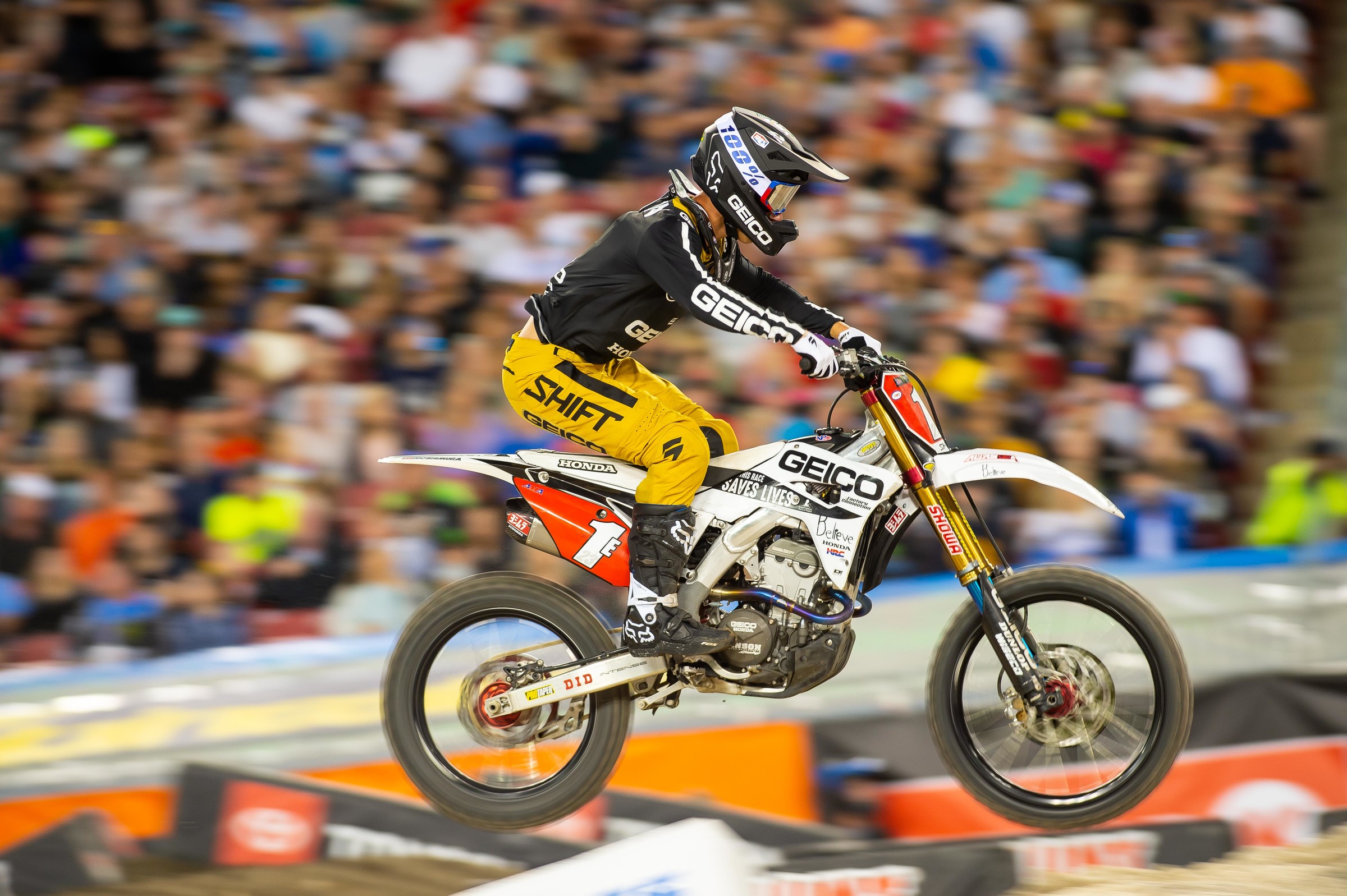 Chase Sexton and GEICO Honda's This Race Saves Lives graphics.