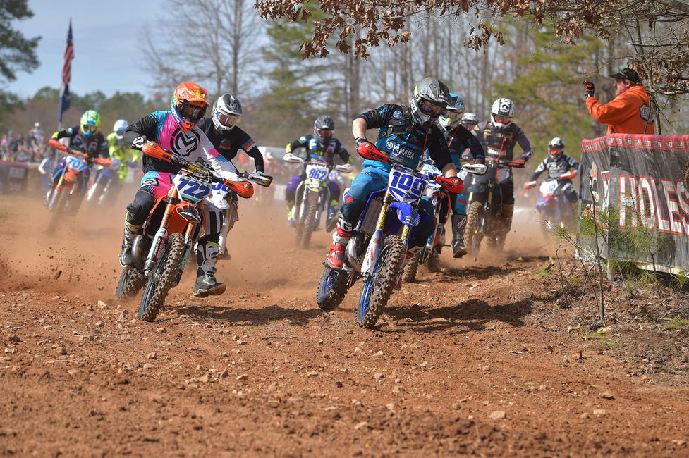 Zack Hayes (#722) took home the FMF XC3 125 Pro-Am class win. 40-something racer Jason Raines (100) still comes out to mix it up with the kids on 125s.
