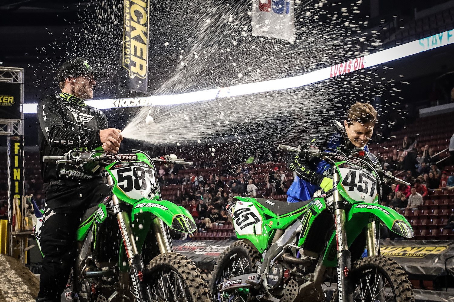 The Babbitt's Kawasaki riders of Kyle Bitterman (left) and Darian Sanayei dominated the races in Salt Lake City.