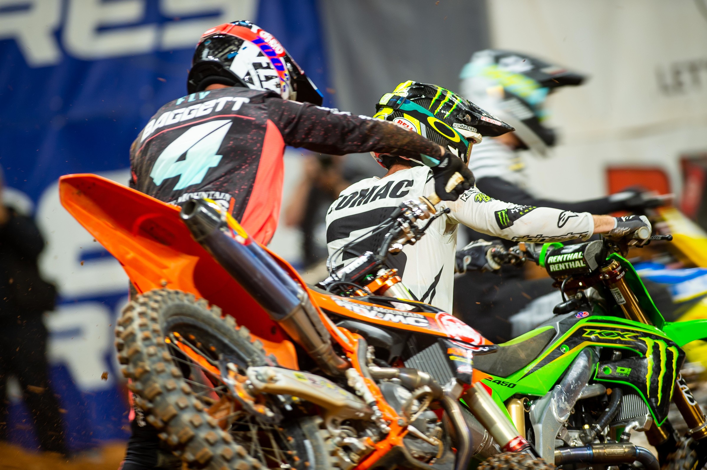 Blake Baggett and Eli Tomac getting up after their crash.