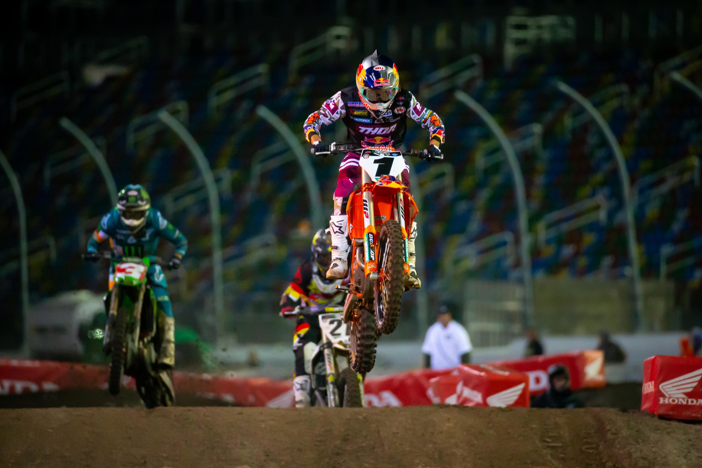 Cooper Webb ahead of Eli Tomac and Jason Anderson.