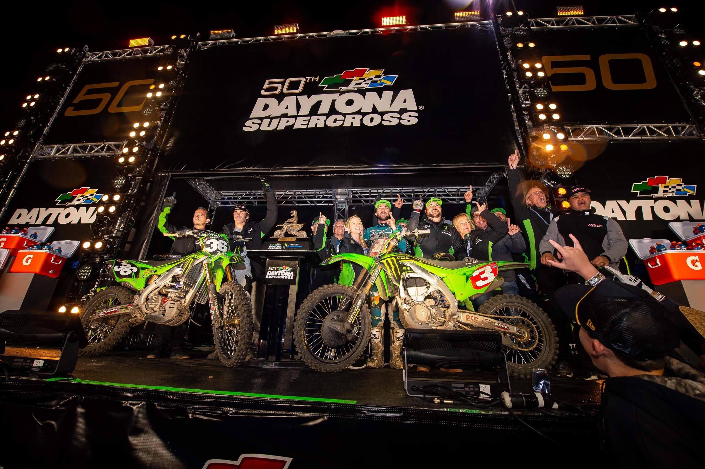 Kawasaki sweeps the Daytona Supercross for the second year in a row.