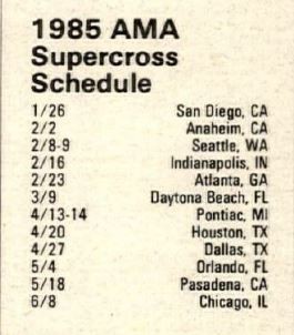 The 1985 SX schedule.