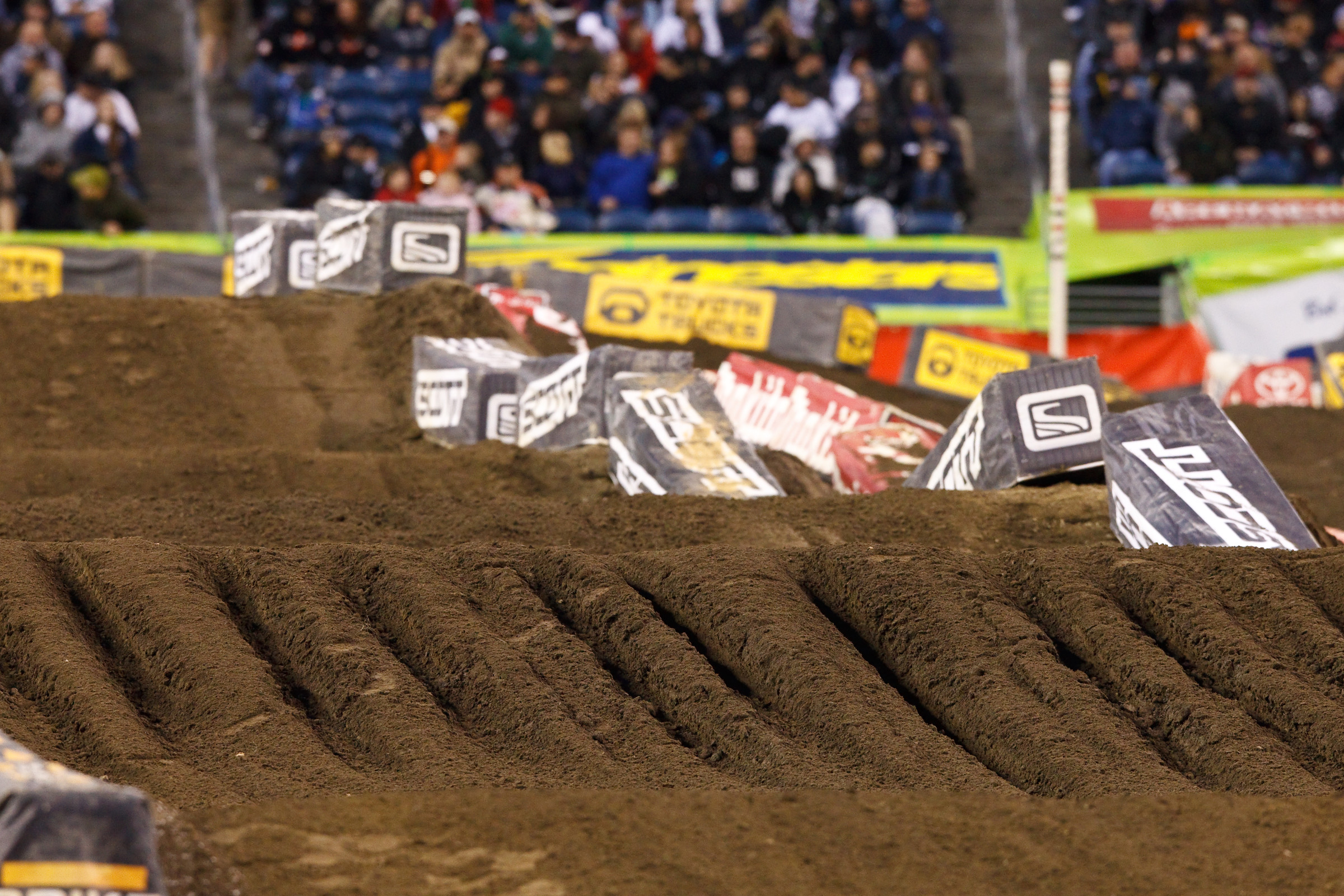 The 2010 Seattle Supercross track all rutted up.