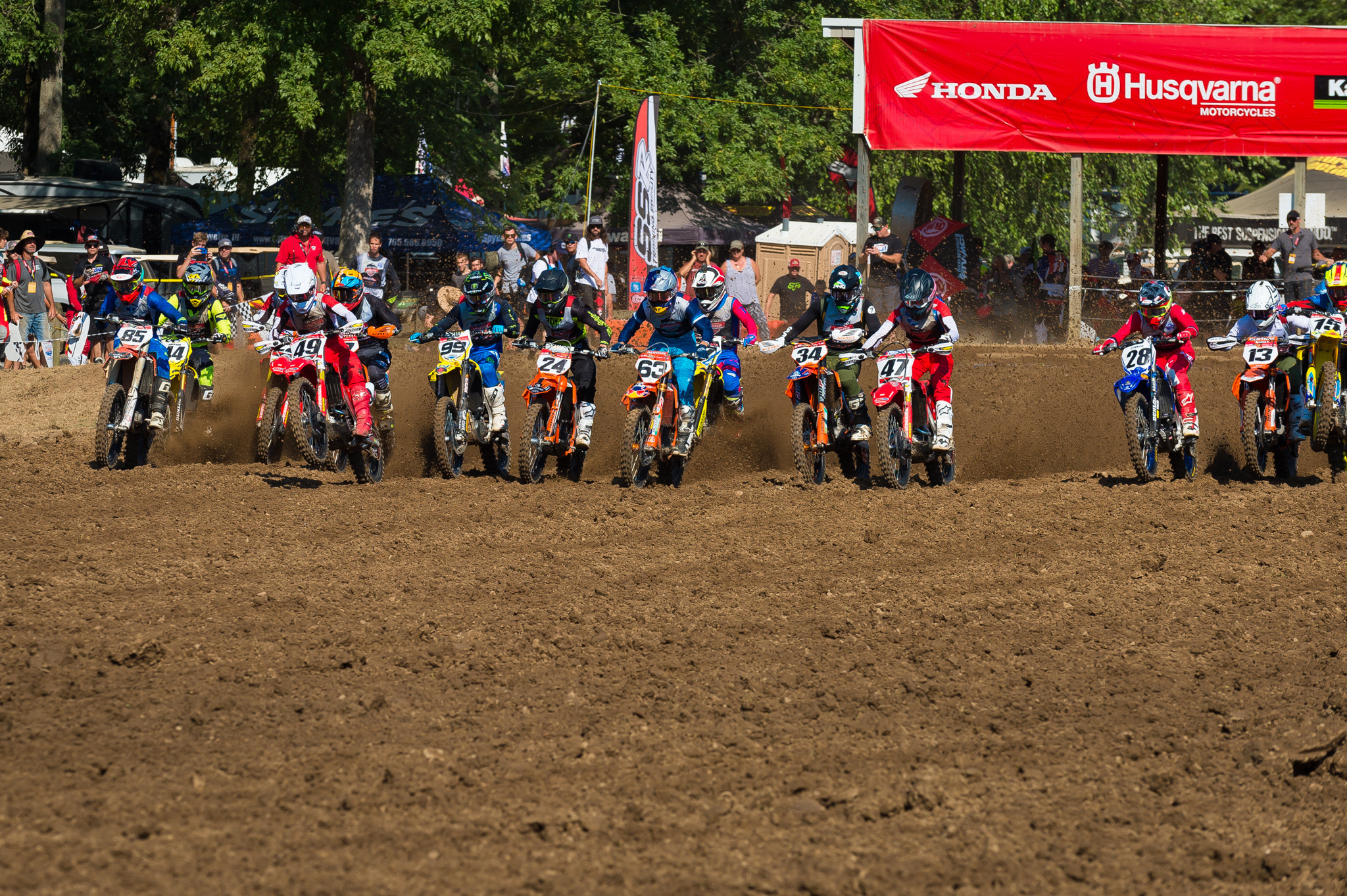 The Open Pro Sport class out of the gates at the 2019 AMA Amateur National Motocross Championship.