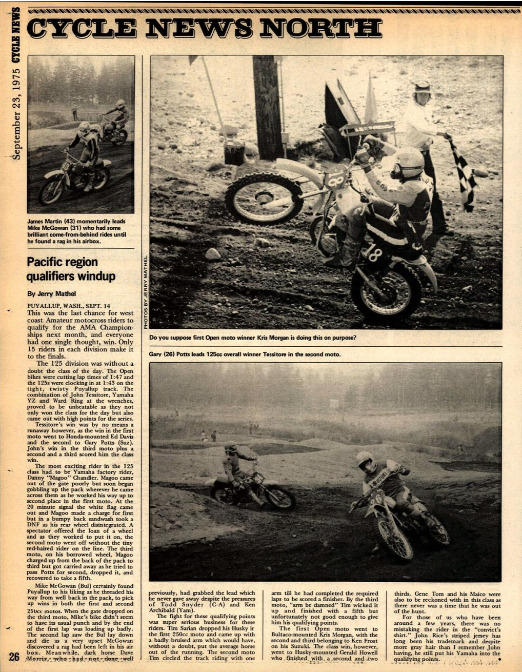 A couple of Cycle News West reports on the Pacific Regional qualifiers in 1975.