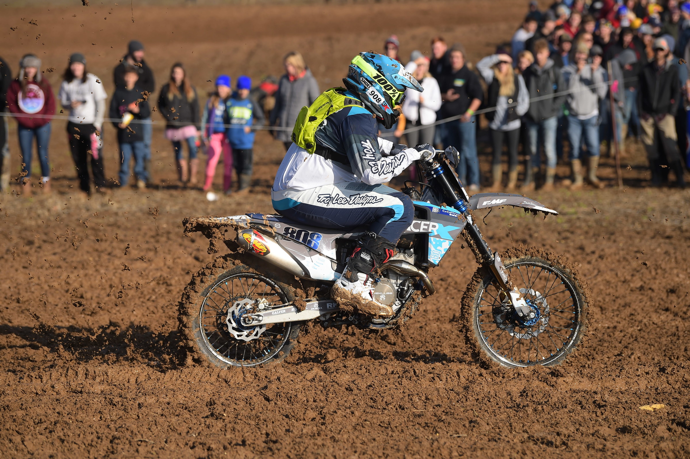 Lopez in action at the 2019 Ironman GNCC, repping his Korsace painted helmet.