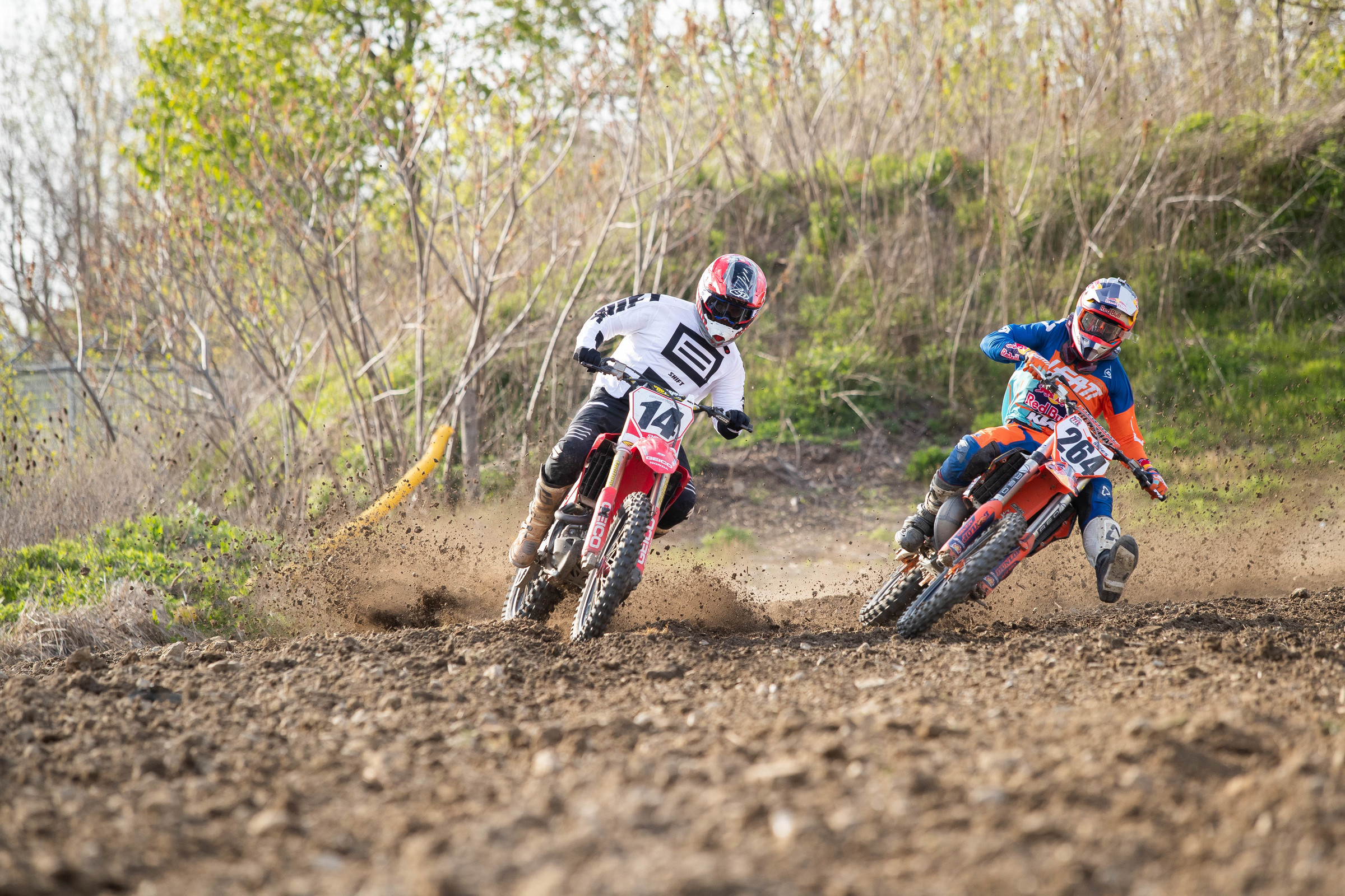 Sipes using his American Flat Track skills on the inside of this left-hand turn to get around Windham.