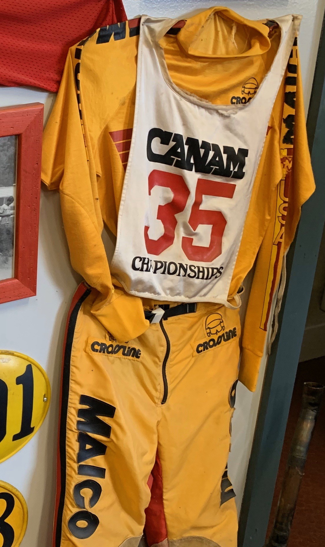 Rich Winkler’s #35 bib from the 1976 AMA/Can-Am Amateur National Championship at Carlsbad Raceway.