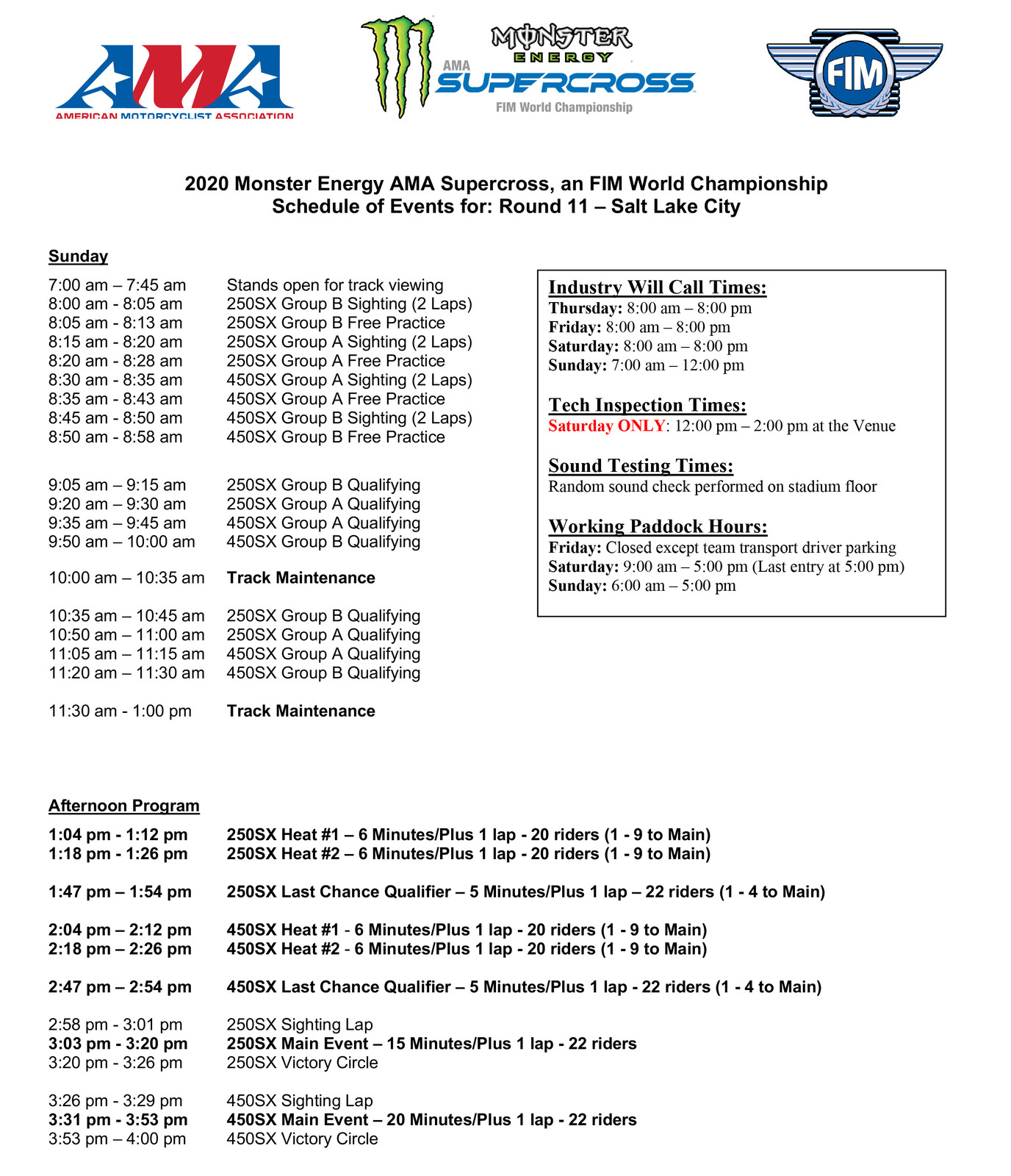 2020 Salt Lake City 1 Supercross Race Day and Broadcast Schedule Racer X