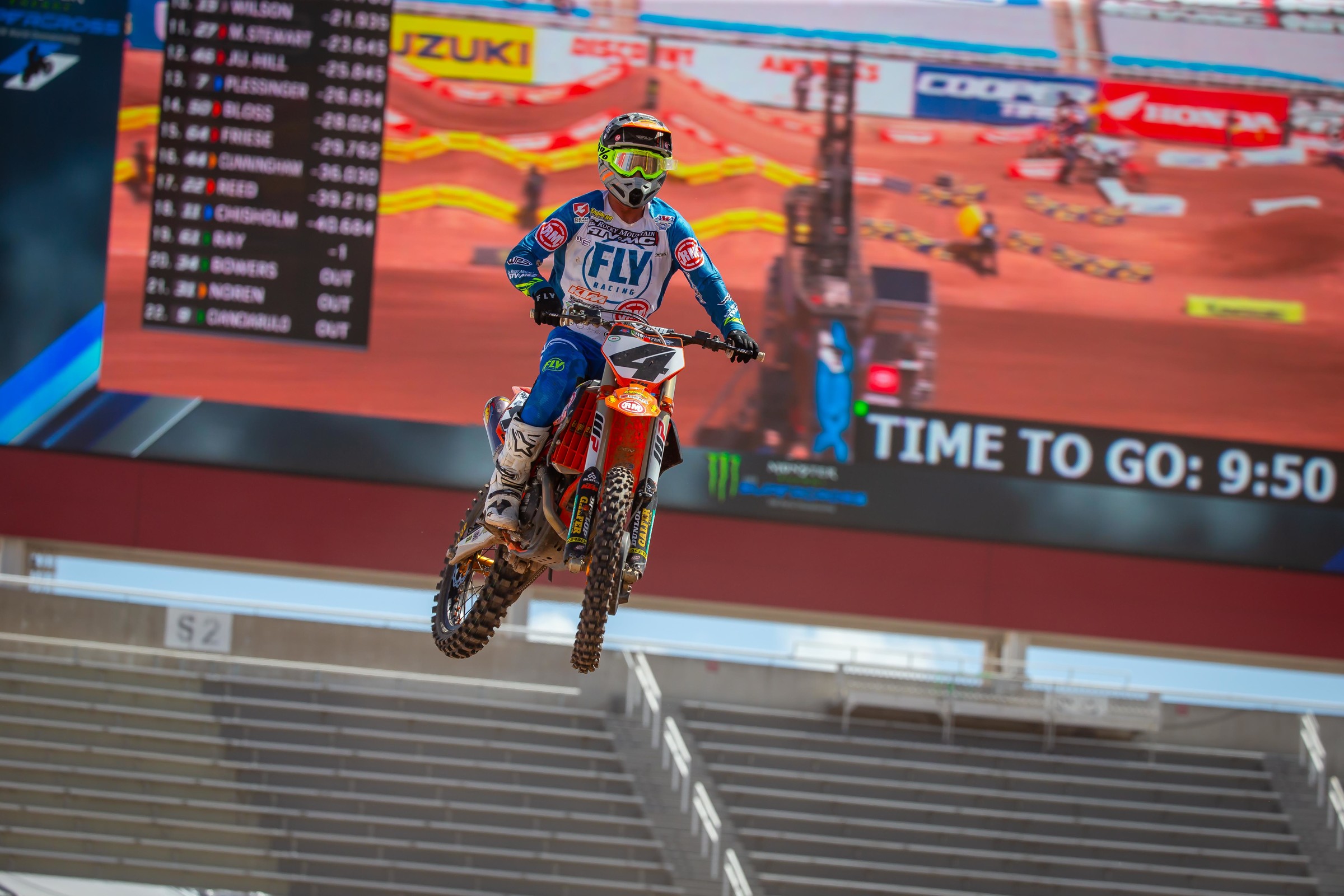 Blake Baggett lead the first 11 laps in the 450SX main event before finishing seventh.