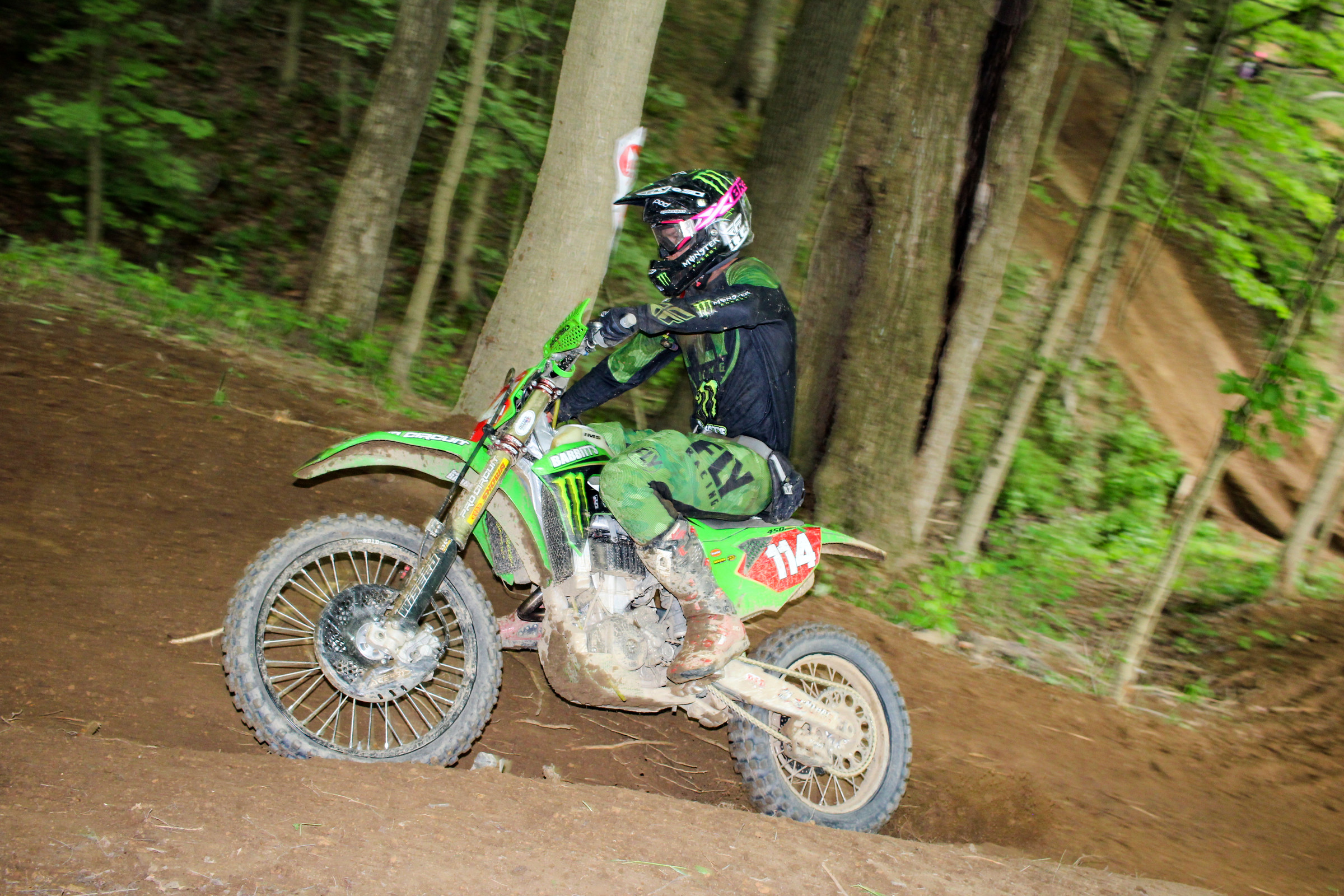  Babbitt’s Online/Monster Energy Kawasaki’s Josh Strang navigating the woods.