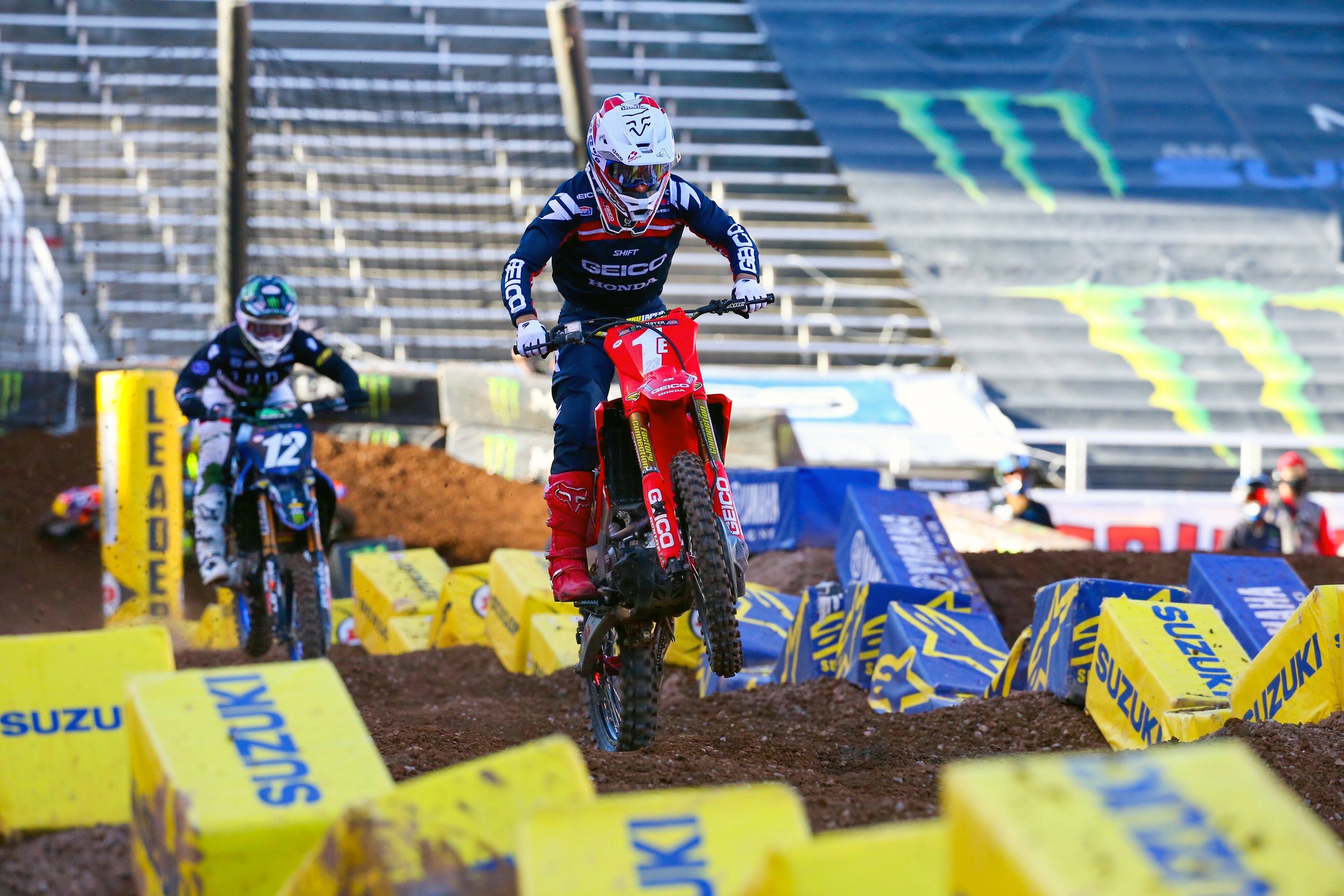 Sexton leading McElrath through the whoops in the 250SX main event.