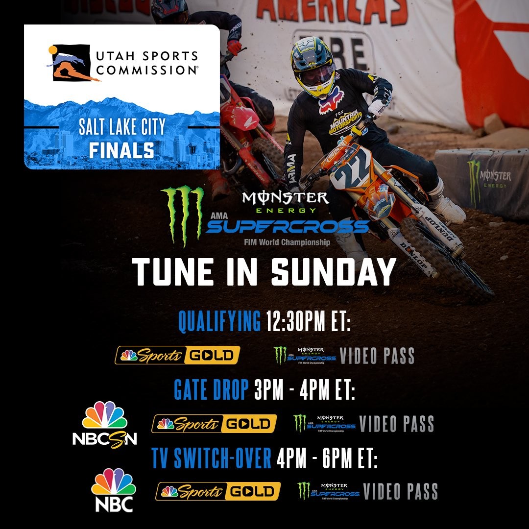 The TV/broadcast schedule for the Salt Lake City 7 Supercross.