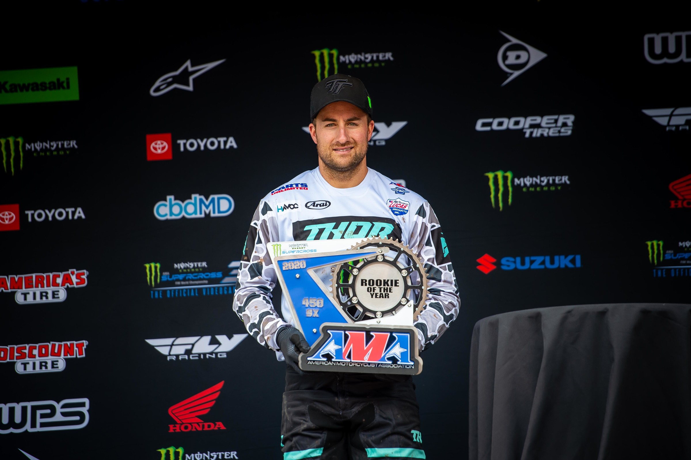 Martin Davalos received the 2020 450SX Rookie of the Year award. Through 16 rounds of the 2020 championship, Davalos sits 13th in 450SX points with 172 points and a season-best finish of fifth at the Atlanta Supercross.