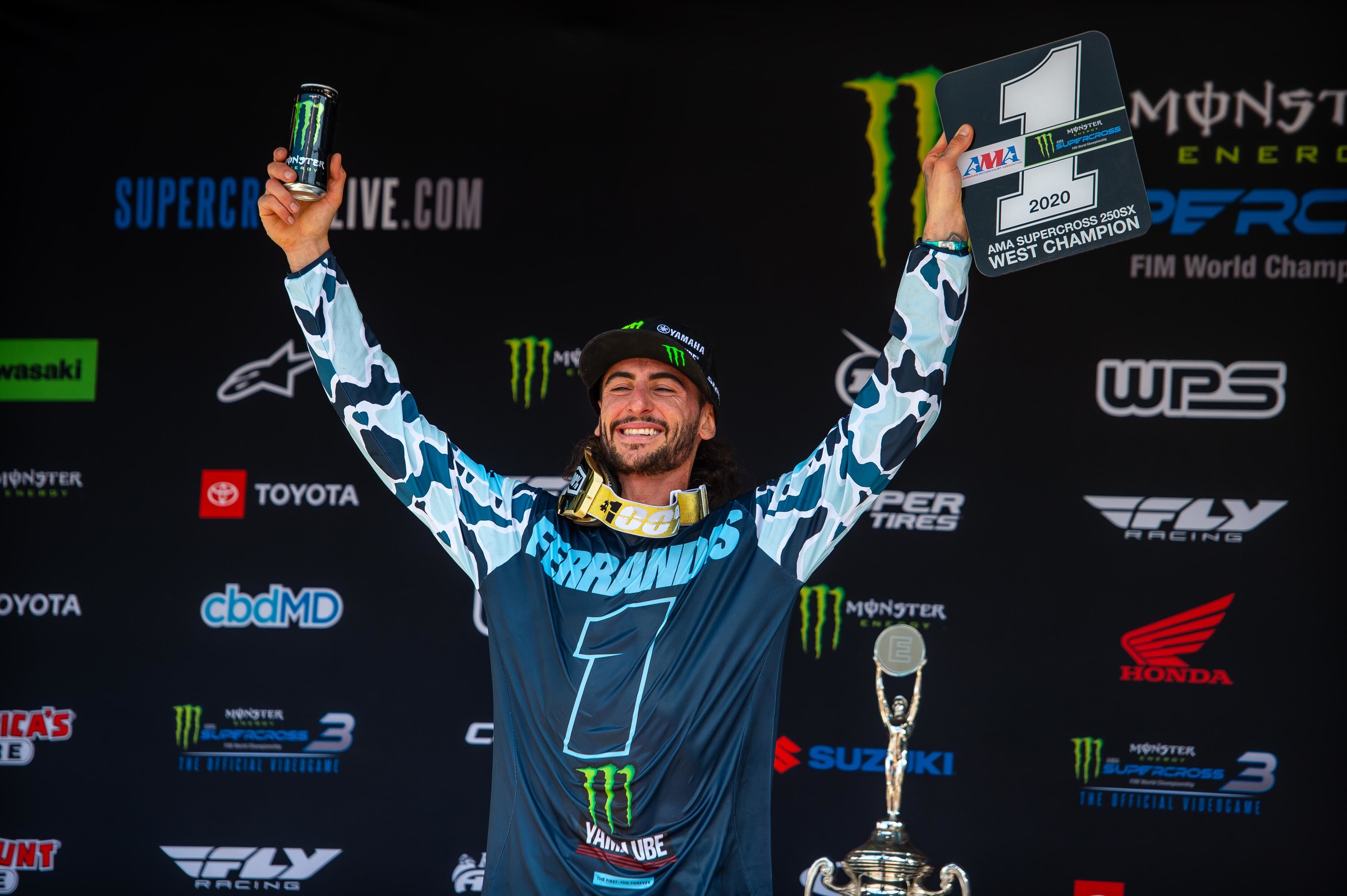 Dylan Ferrandis with his 2020 250SX West Region #1 plate.