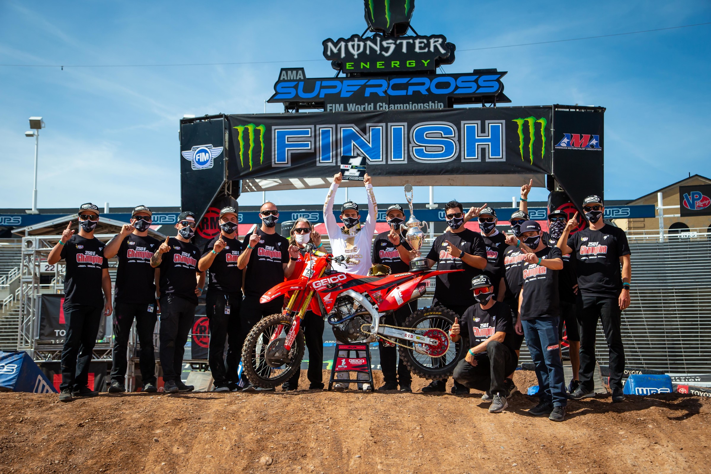 Chase Sexton and the GEICO Honda squad celebrate.