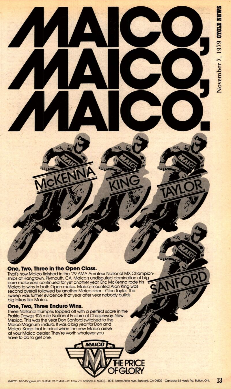 A Maico win ad from the 1979 AMA Amateur National Championship.