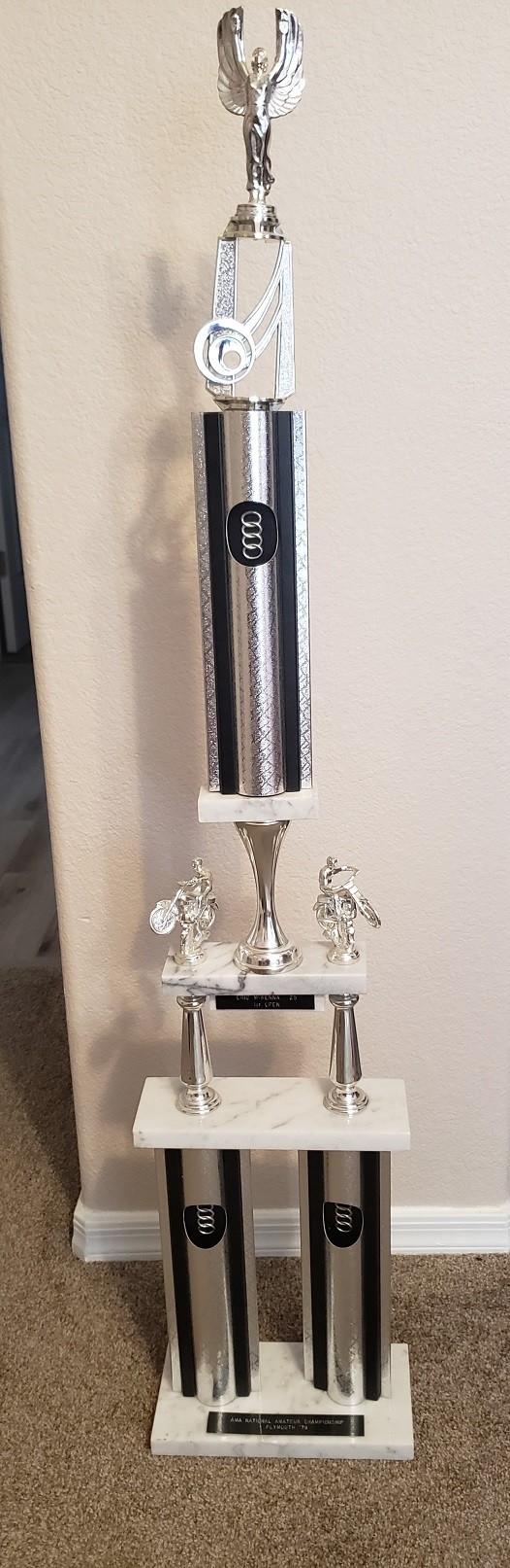 McKenna’s trophy from his 1979 AMA National Championship run in the Open class.