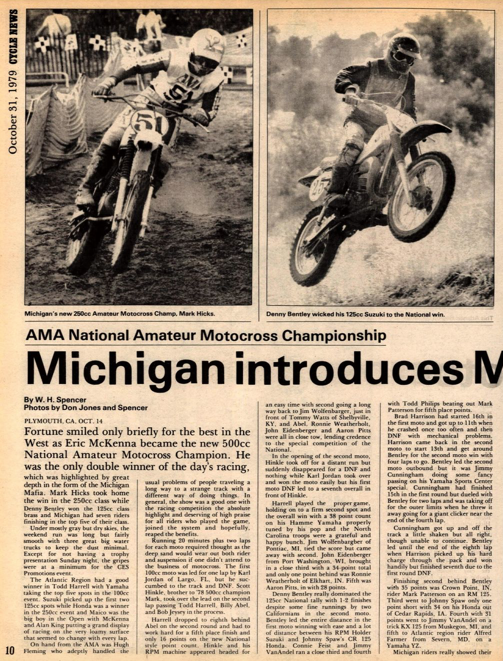 Hicks and Bentley Jr. in the October 31, 1979, issue of Cycle News.