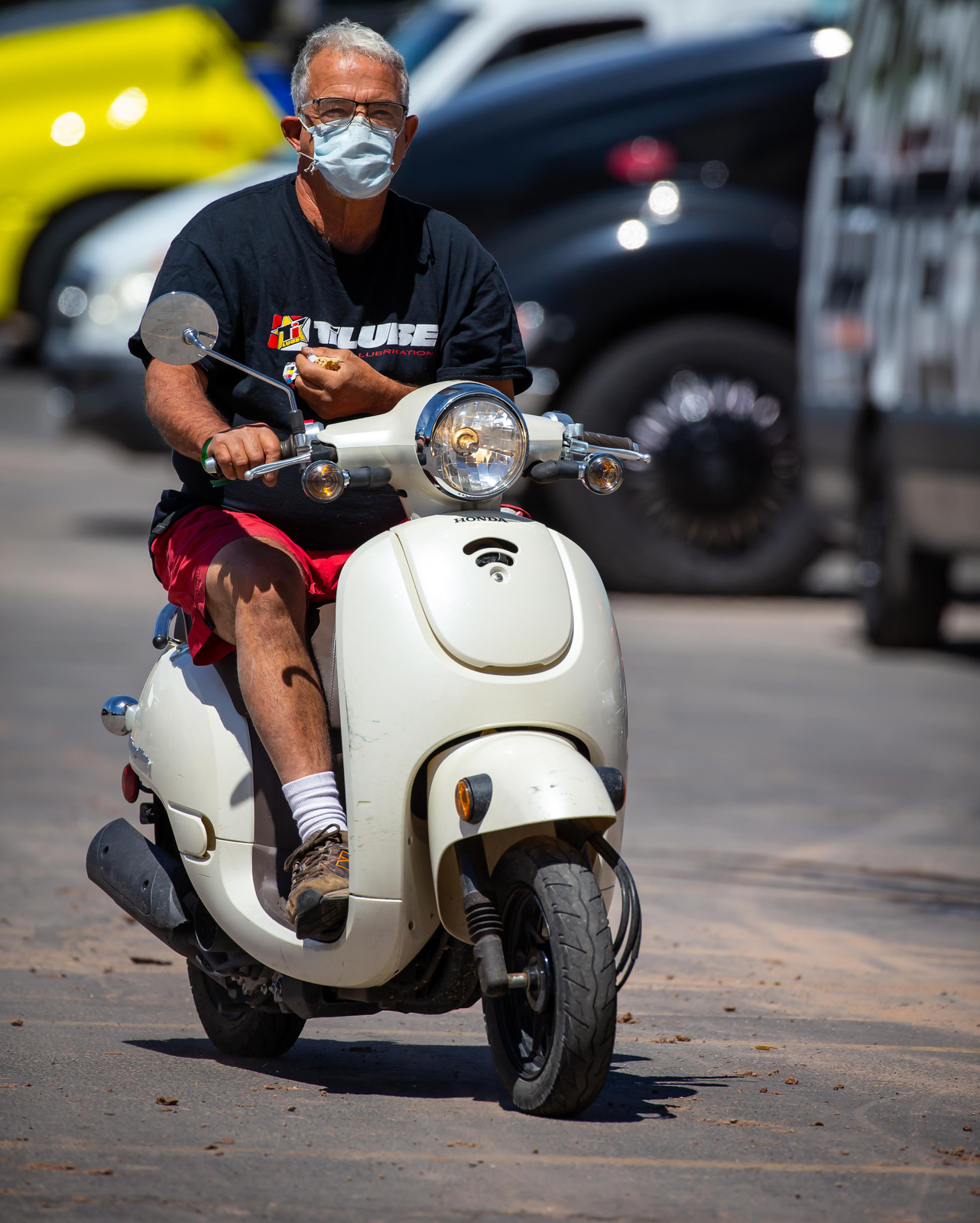 Masks were required, but pit-bike helmets were optional.