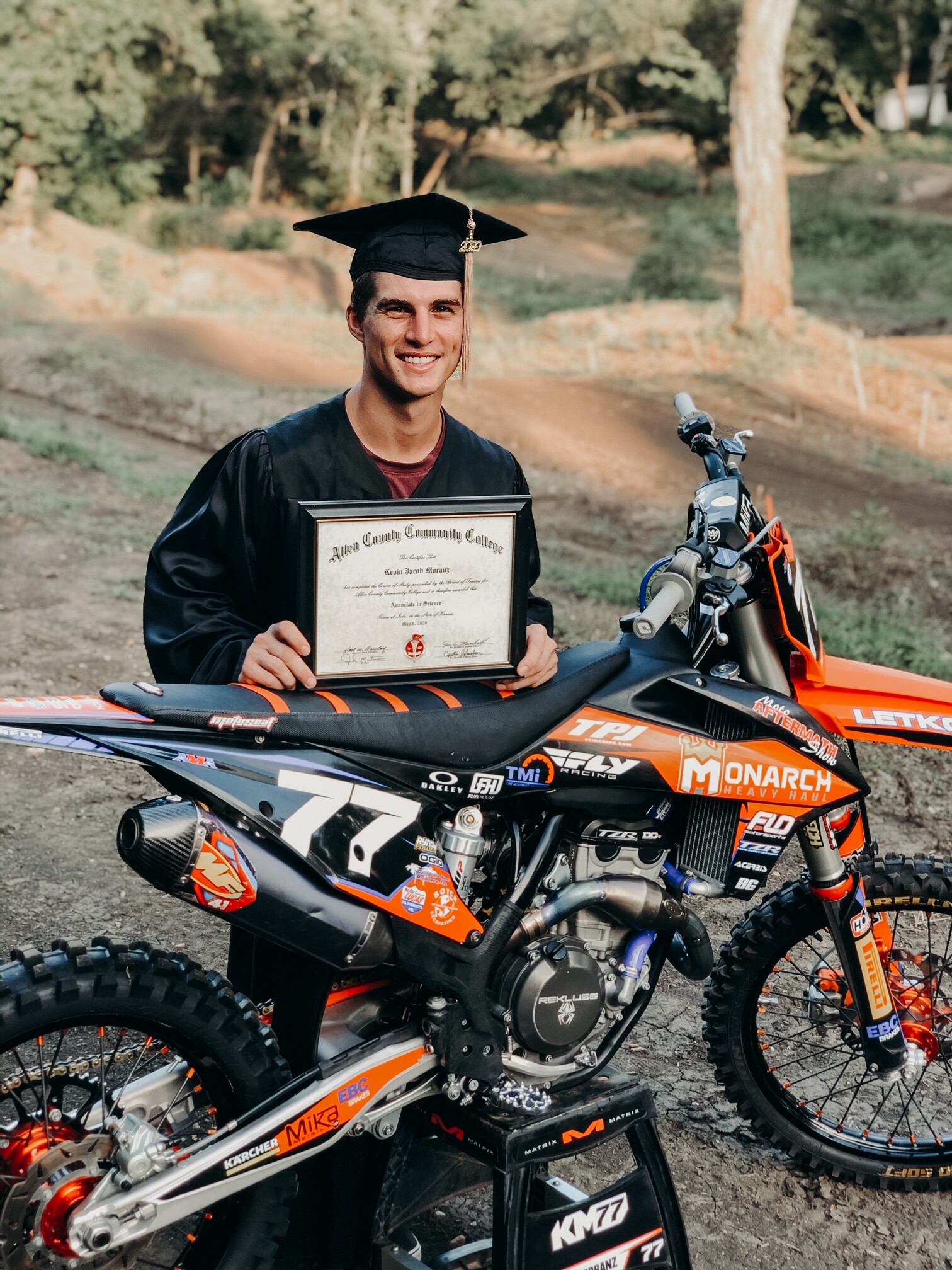 A dirt bike and a diploma.