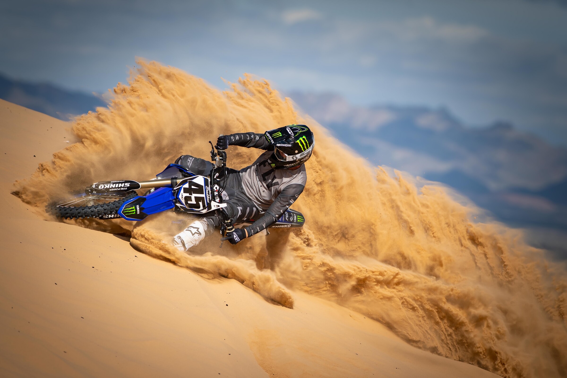 Bradshaw at the Glamis Dunes in January 2020 during a Fly Racing photo shoot.