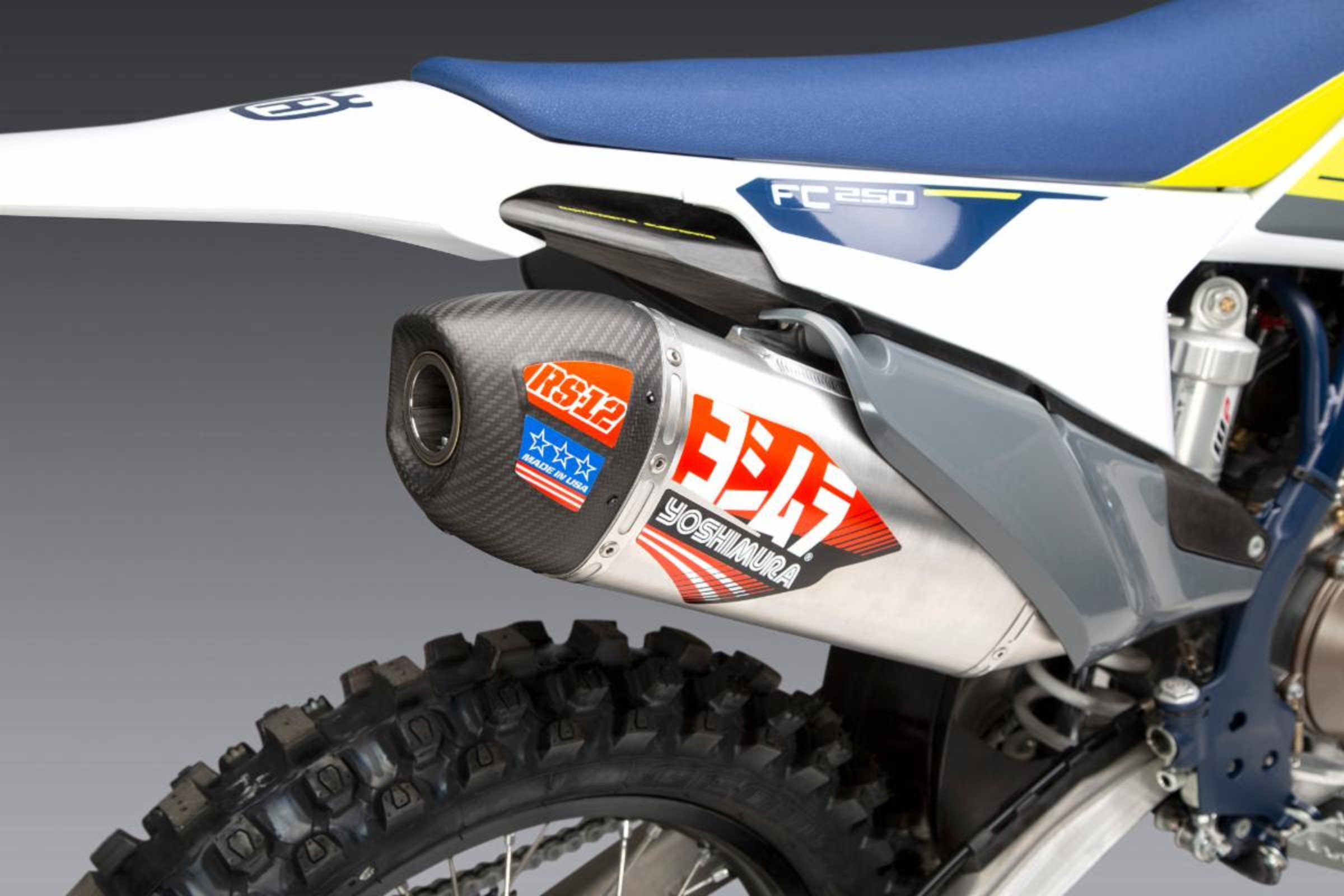 for 19-20 KTM 250SX Yoshimura RS-4 Slip-On Exhaust Signature/Stainless/Aluminum/Carbon Fiber 