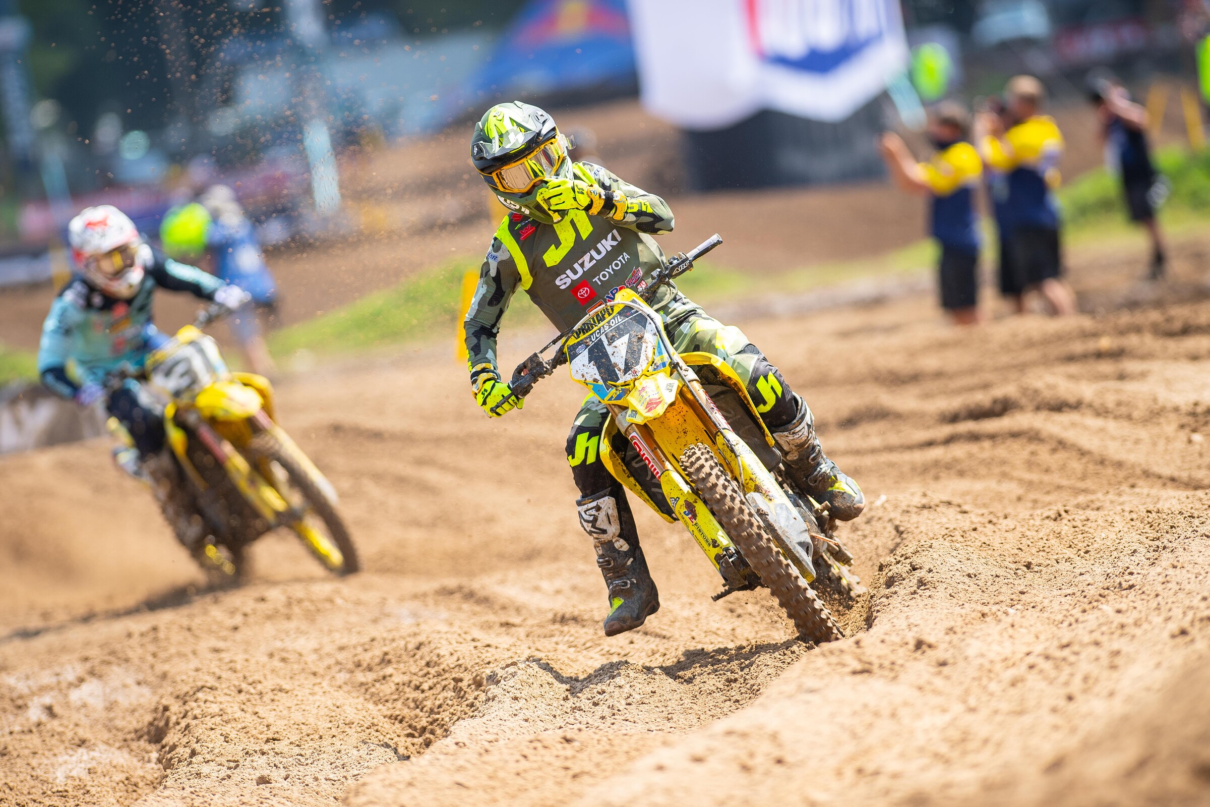 Savatgy and Noren at the front of a moto at the Loretta Lynn's Ranch.