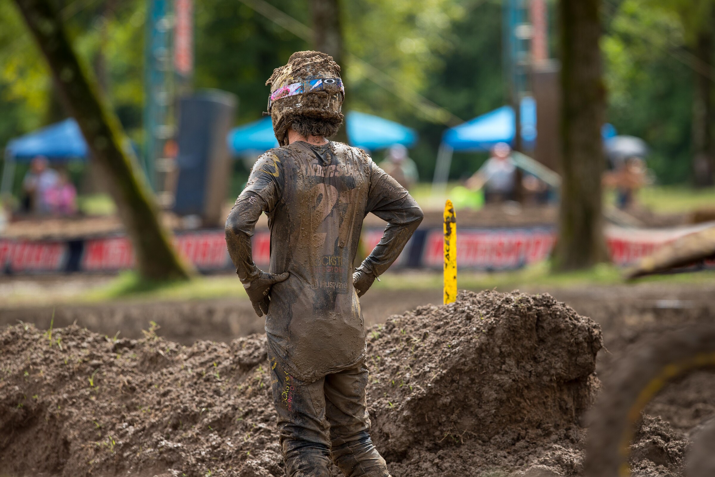Jason Anderson could only watch the remainder of the first moto after his Husqvarna FC 450 gave out.