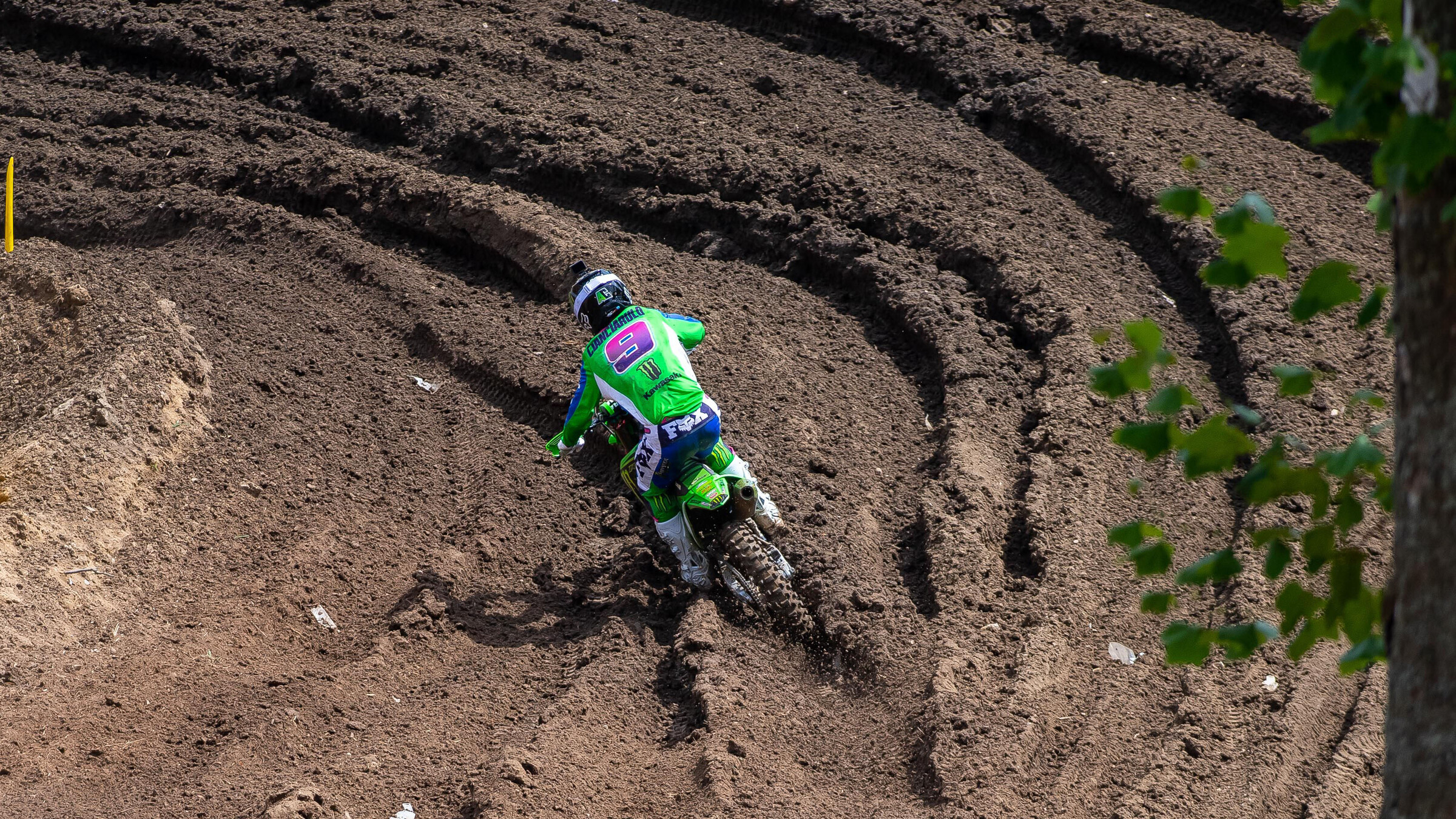 Adam Cianciarulo in one of the rutted turns at Ironman Raceway.
