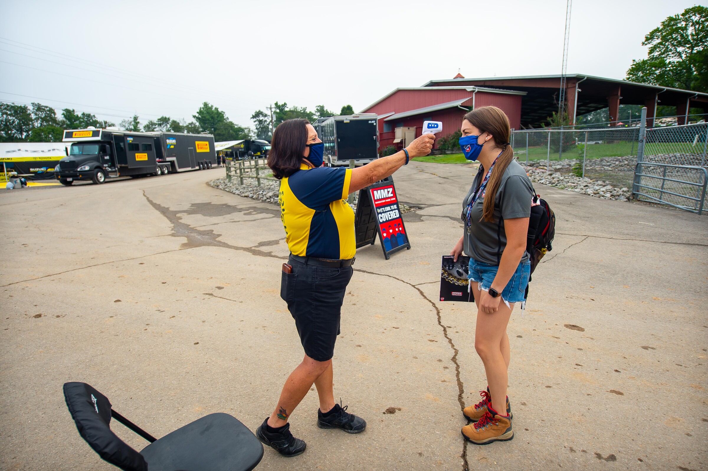 Sam gets a mandatory temp check in the paddock.