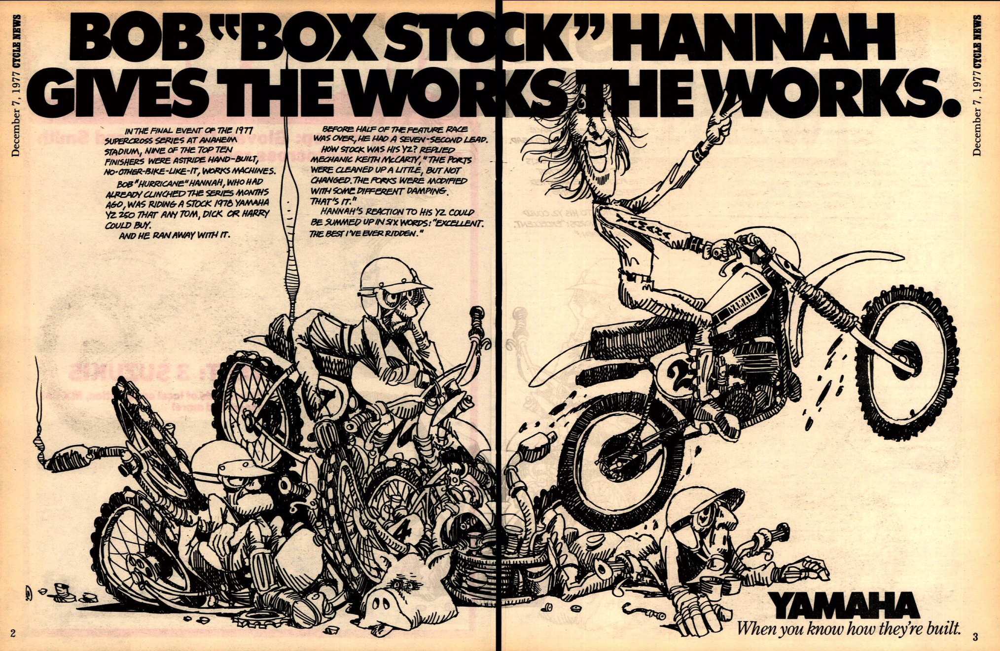 Yamaha's win ad for Bob Hannah in the December 7, 1977, issue of Cycle News.