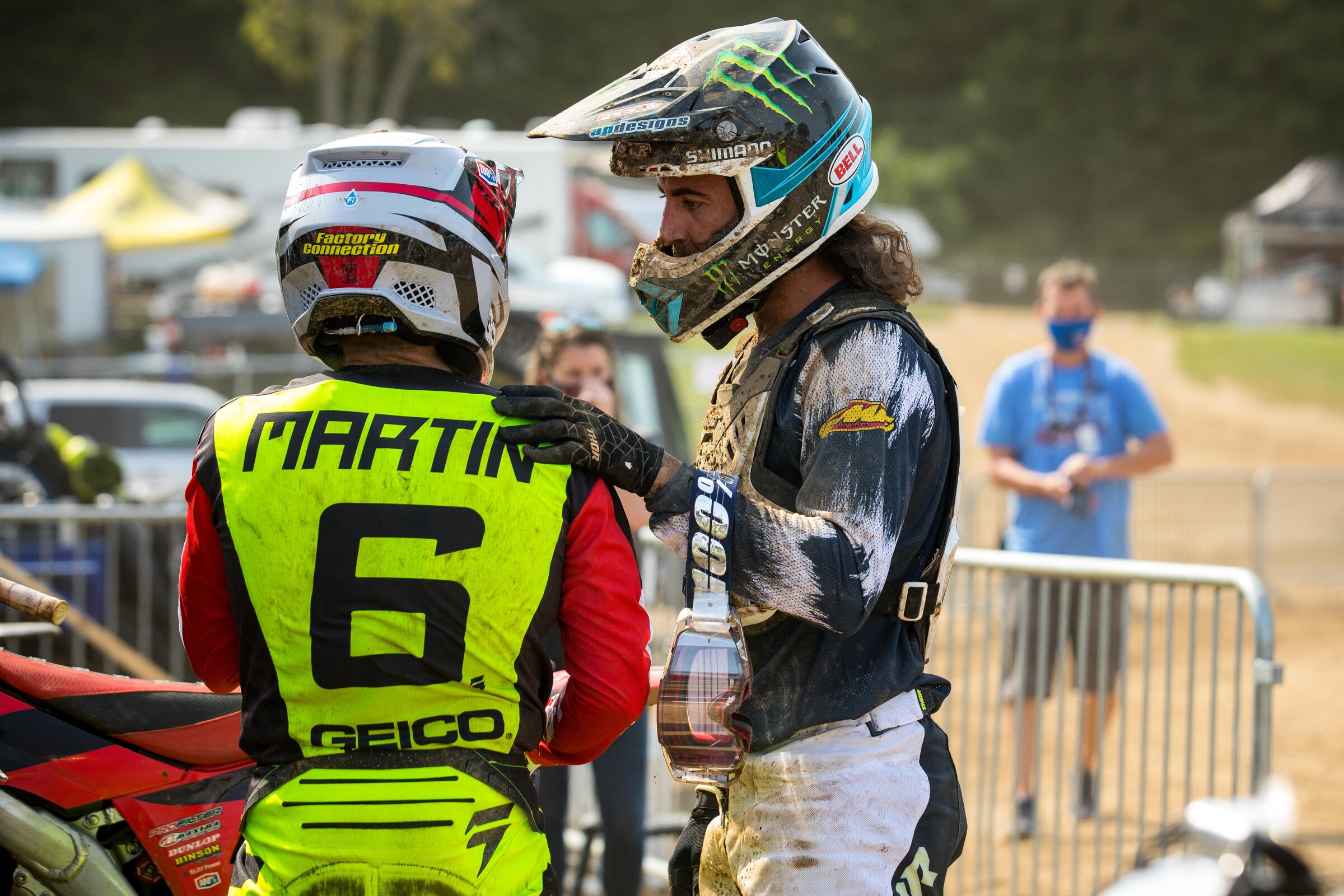 Martin (left) and Ferrandis chat following the first moto at the RedBud 2 National, where the two collided and went down.