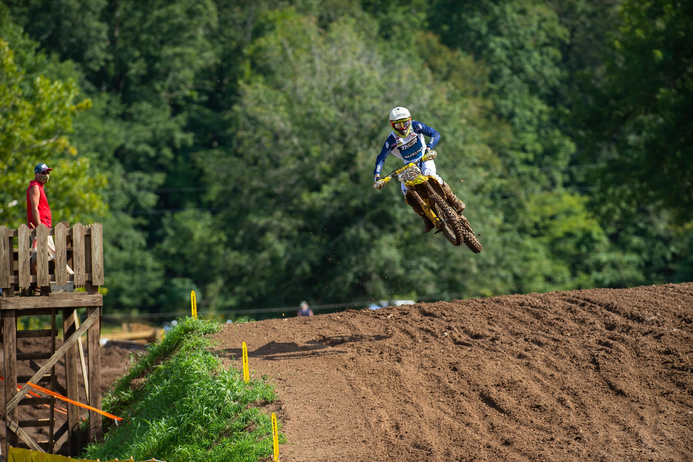Max Anstie led 11 of the 15 laps in the second moto at the Loretta Lynn's 2 National before finishing the moto third.
