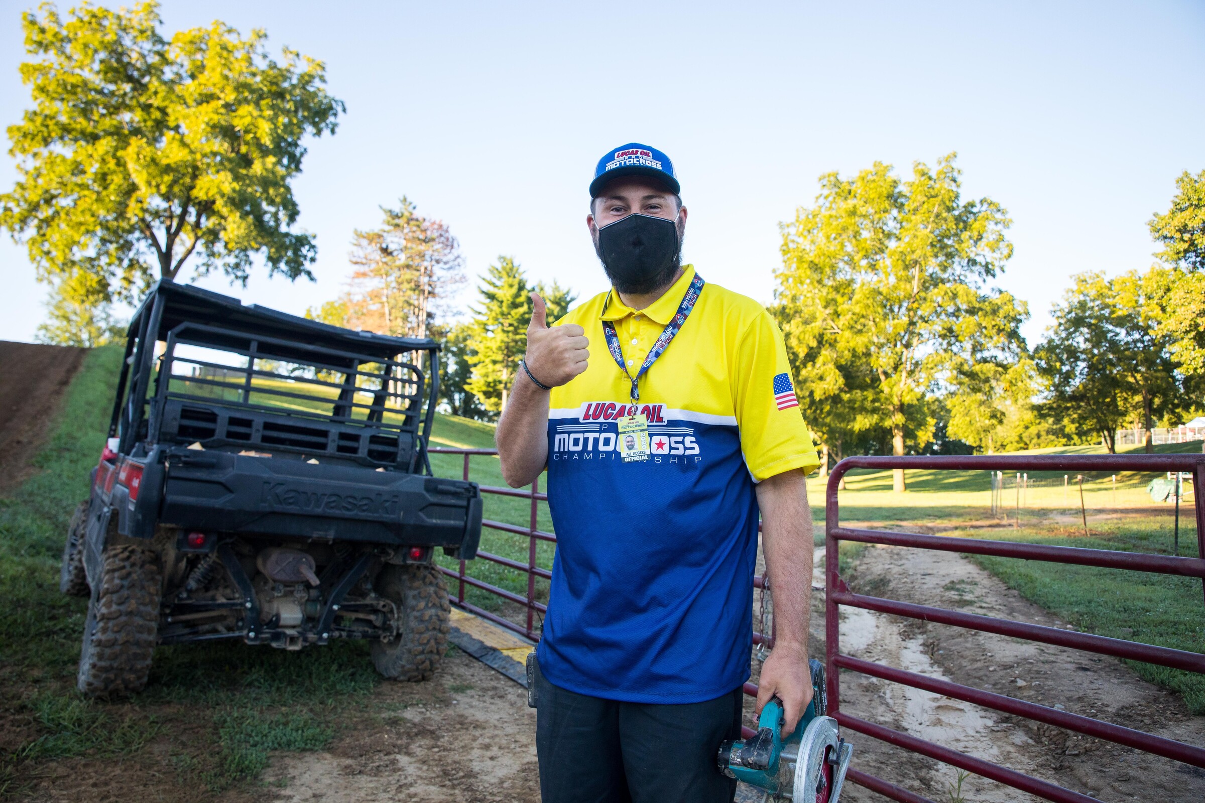 Alec Gaut takes a break from his track crew duties with Gear. 