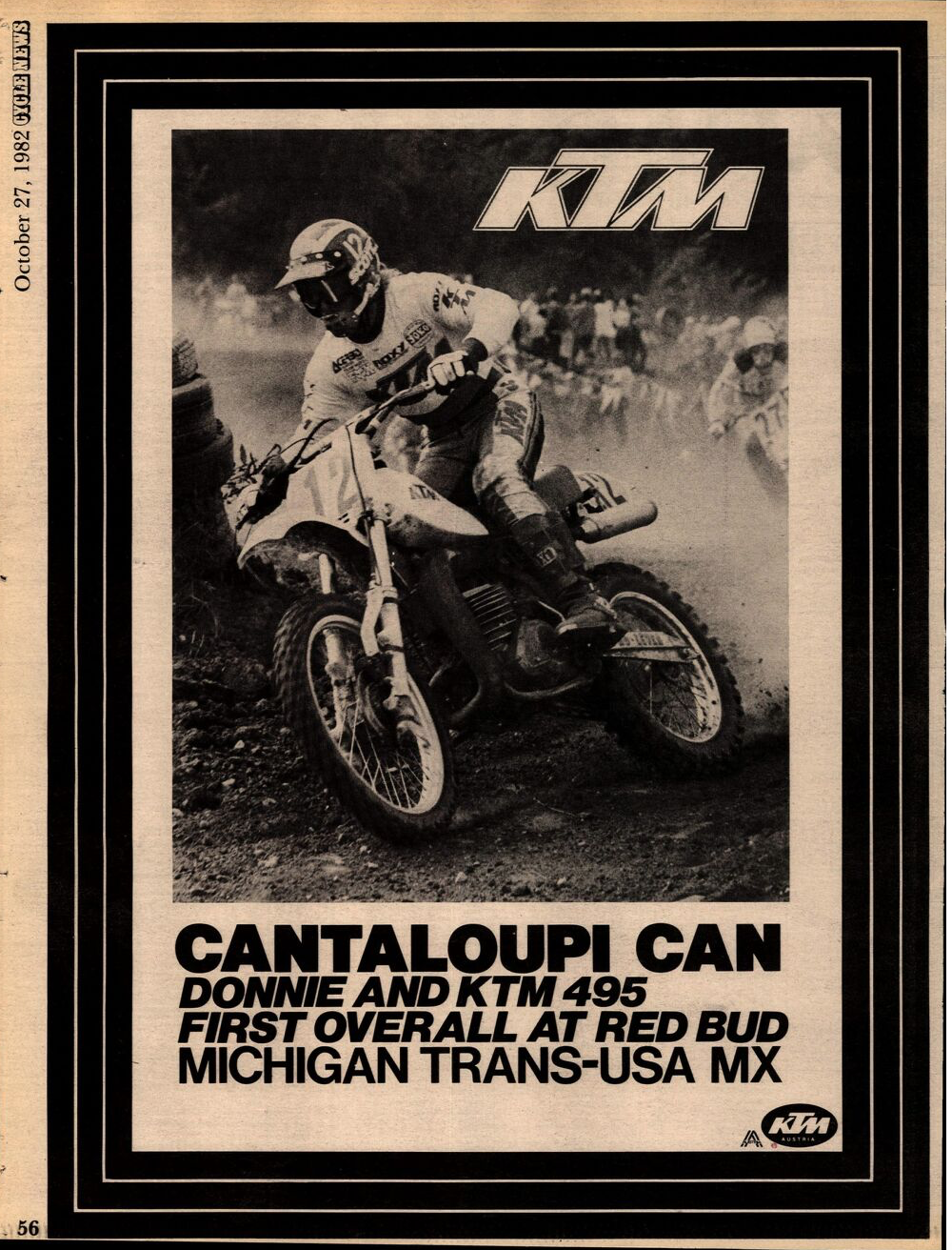 Donnie Cantaloupi in the October 27, 1982, issue of Cycle News.