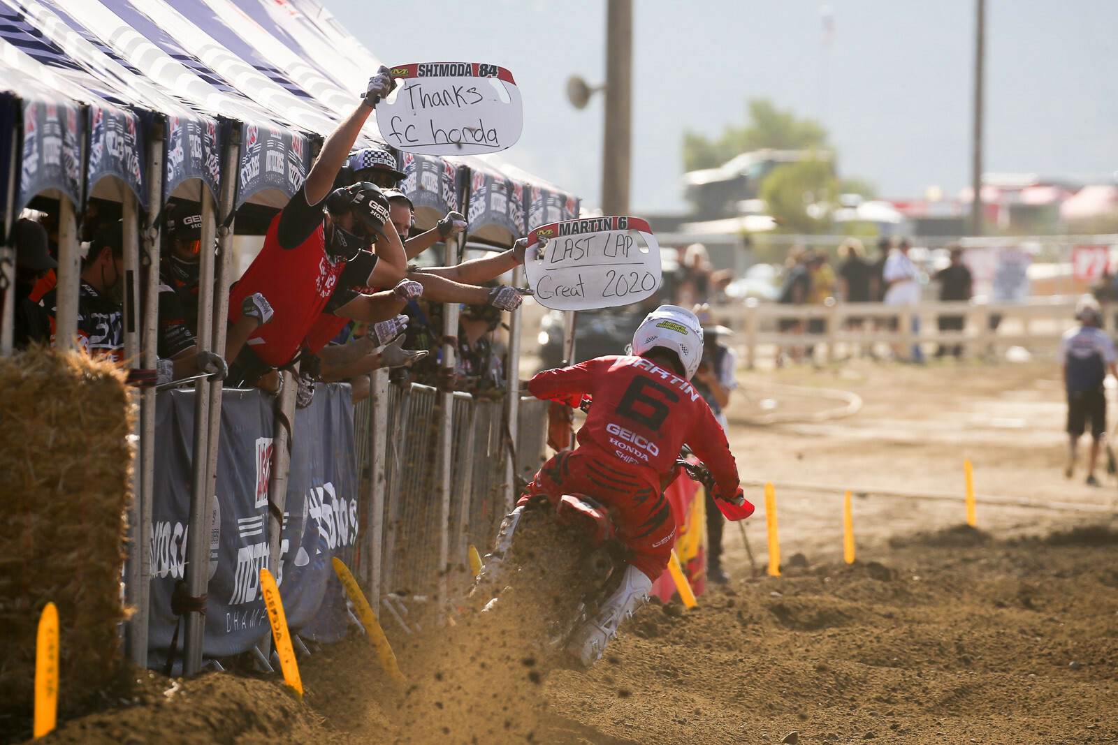 This gives a whole new meaning to last lap... Jeremy Martin in the saddle on his way to the moto two win, and the end with GEICO Honda.