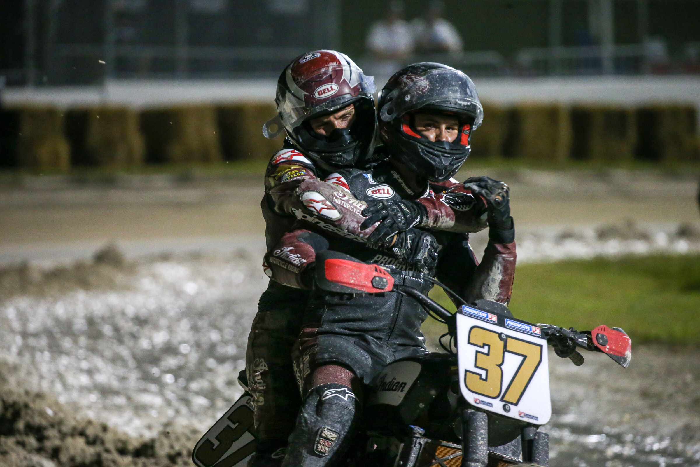 Briar gets a lift from his brother Bronson after claiming his second premier class AFT title.
