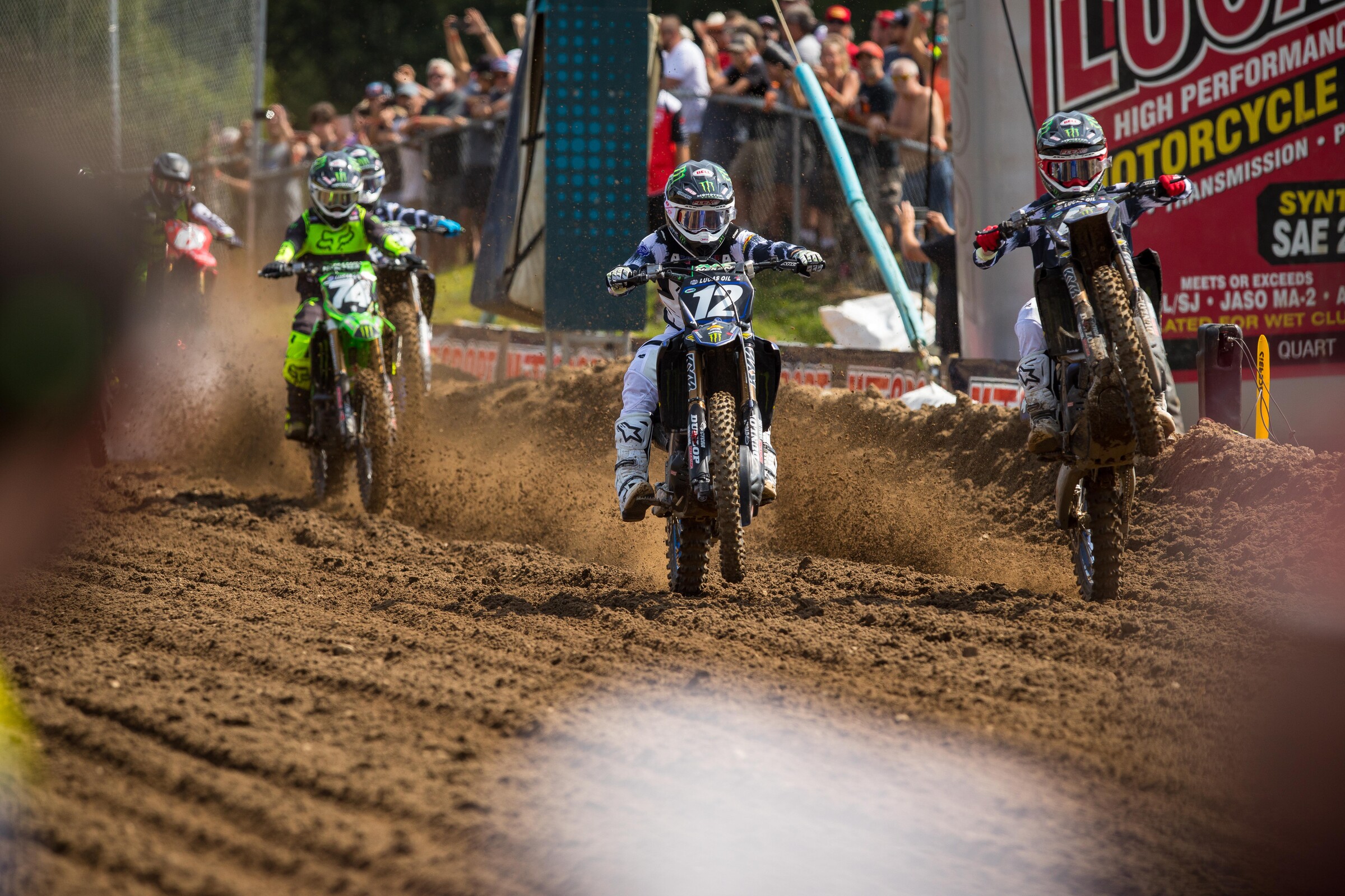 Shane McElrath (#12) had the most holeshots (six) in the 250 Class this season. Ty Masterpool (right) and his teammate Justin Cooper tied for second most with three a piece.