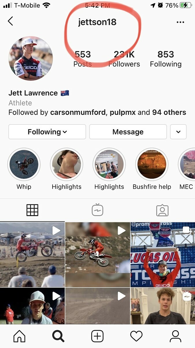 Jett Lawrence was one of the first riders to update their social media for their 2021 AMA Supercross and Motocross number.