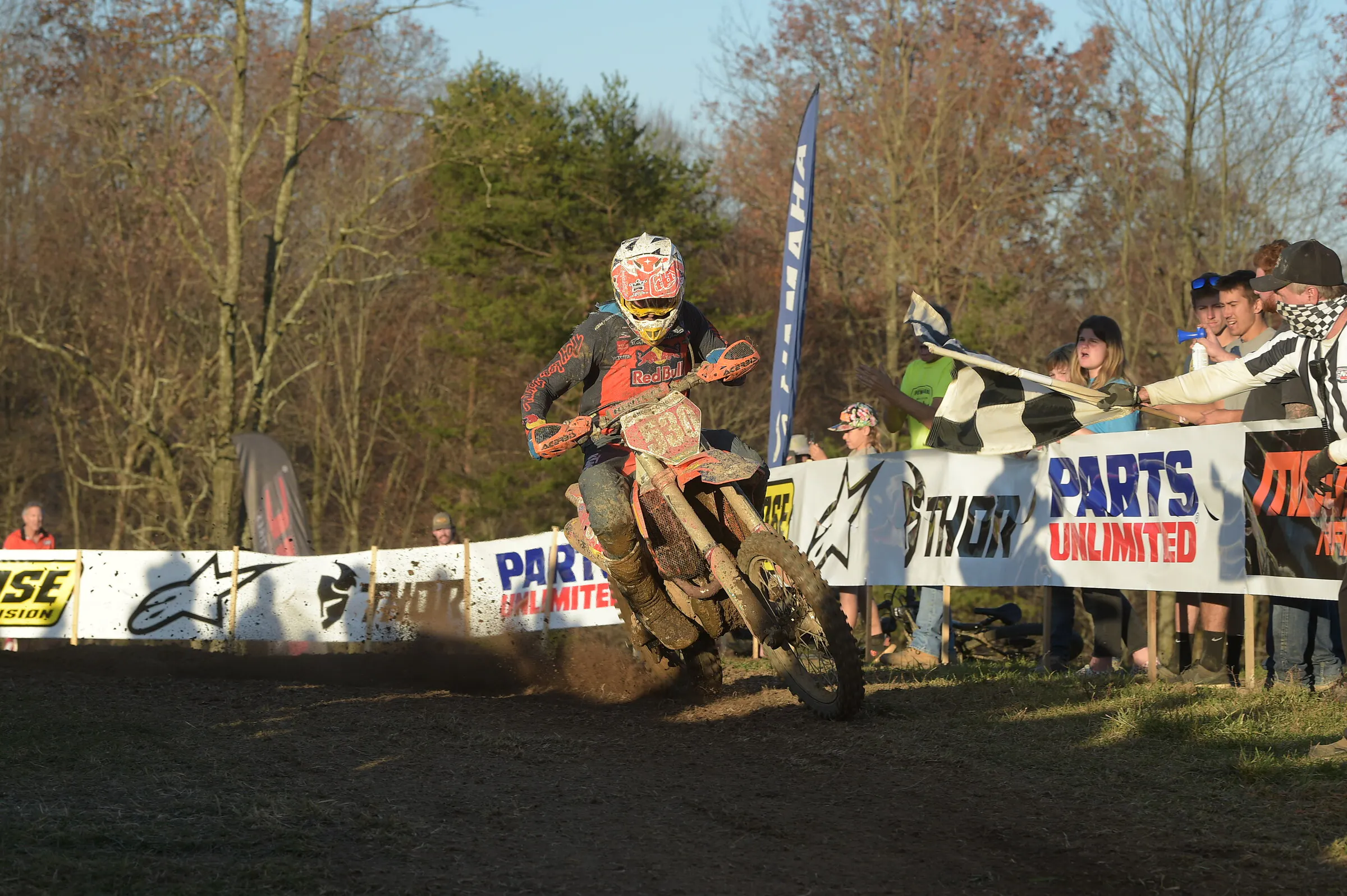 Ben Kelley crossed the finish line first at the Buckwheat 100 GNCC but was penalized one position for taking a line that violated on track rules after the race had completed.