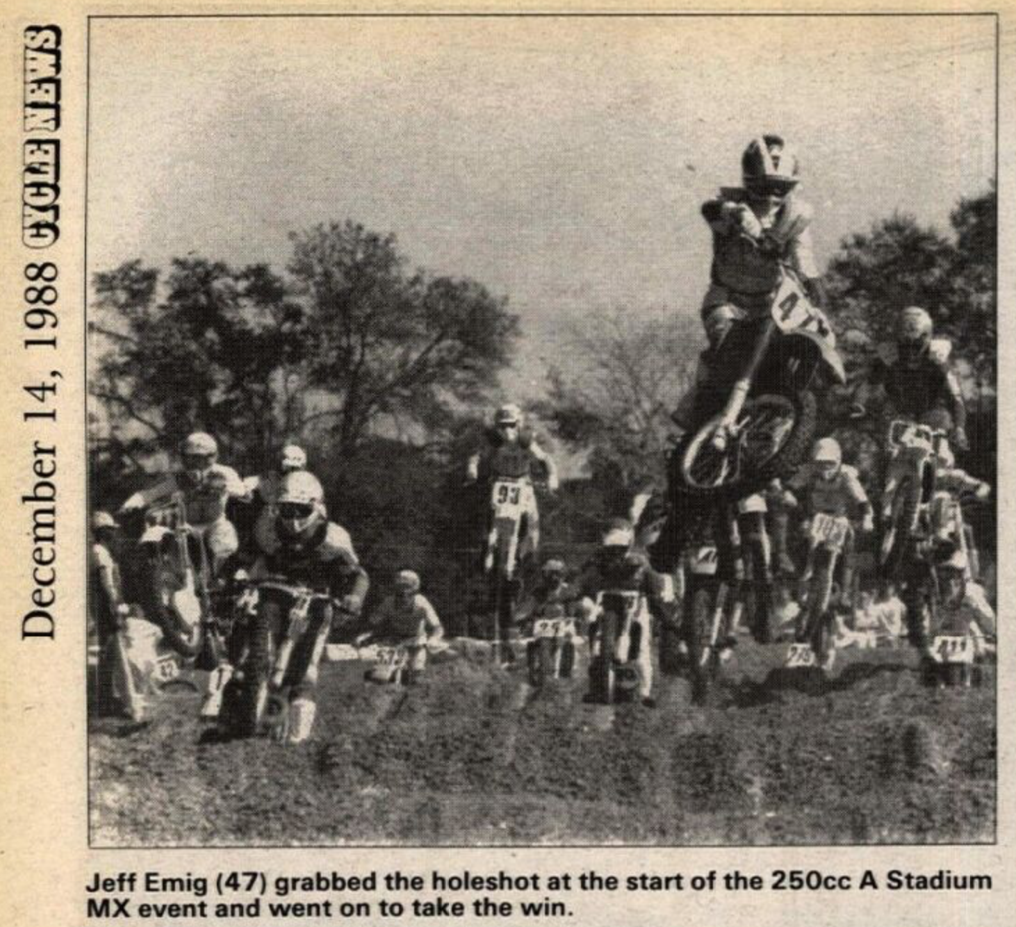 Jeff Emig in a 1986 issue of Cycle News.