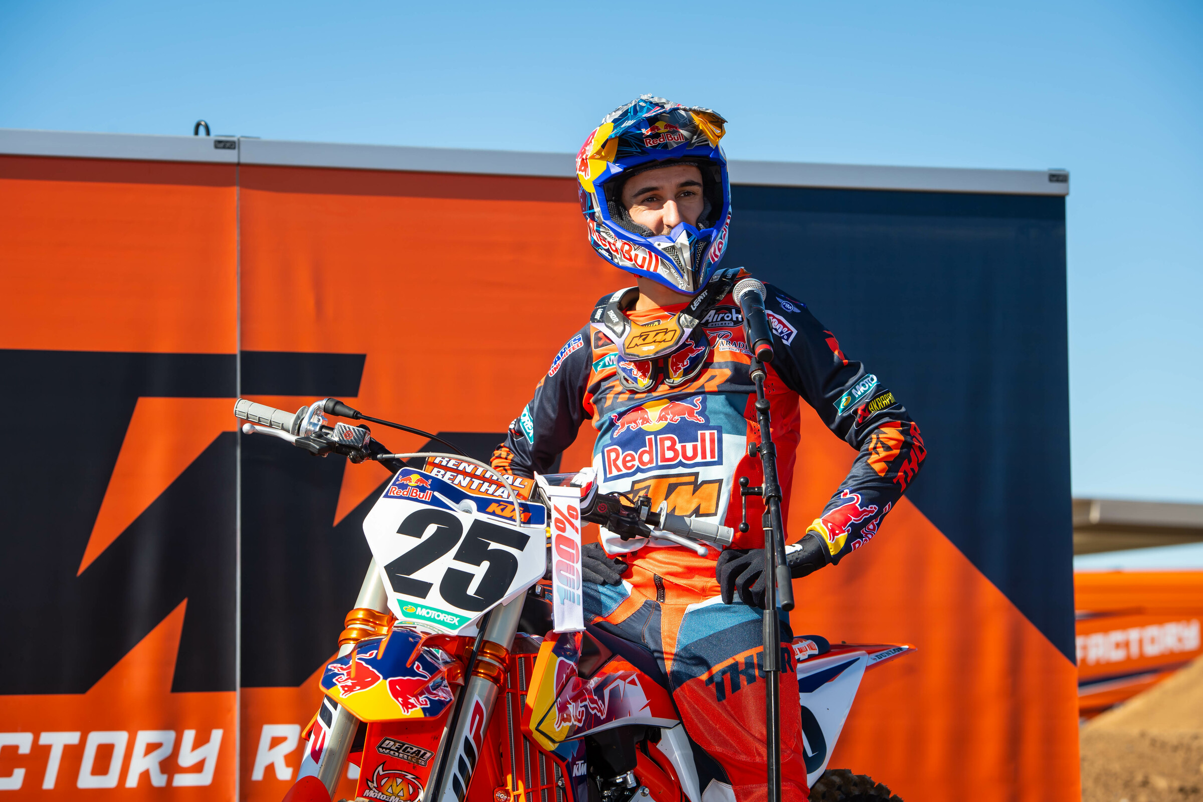 Musquin speaking at the 2021 KTM team intro on Tuesday.