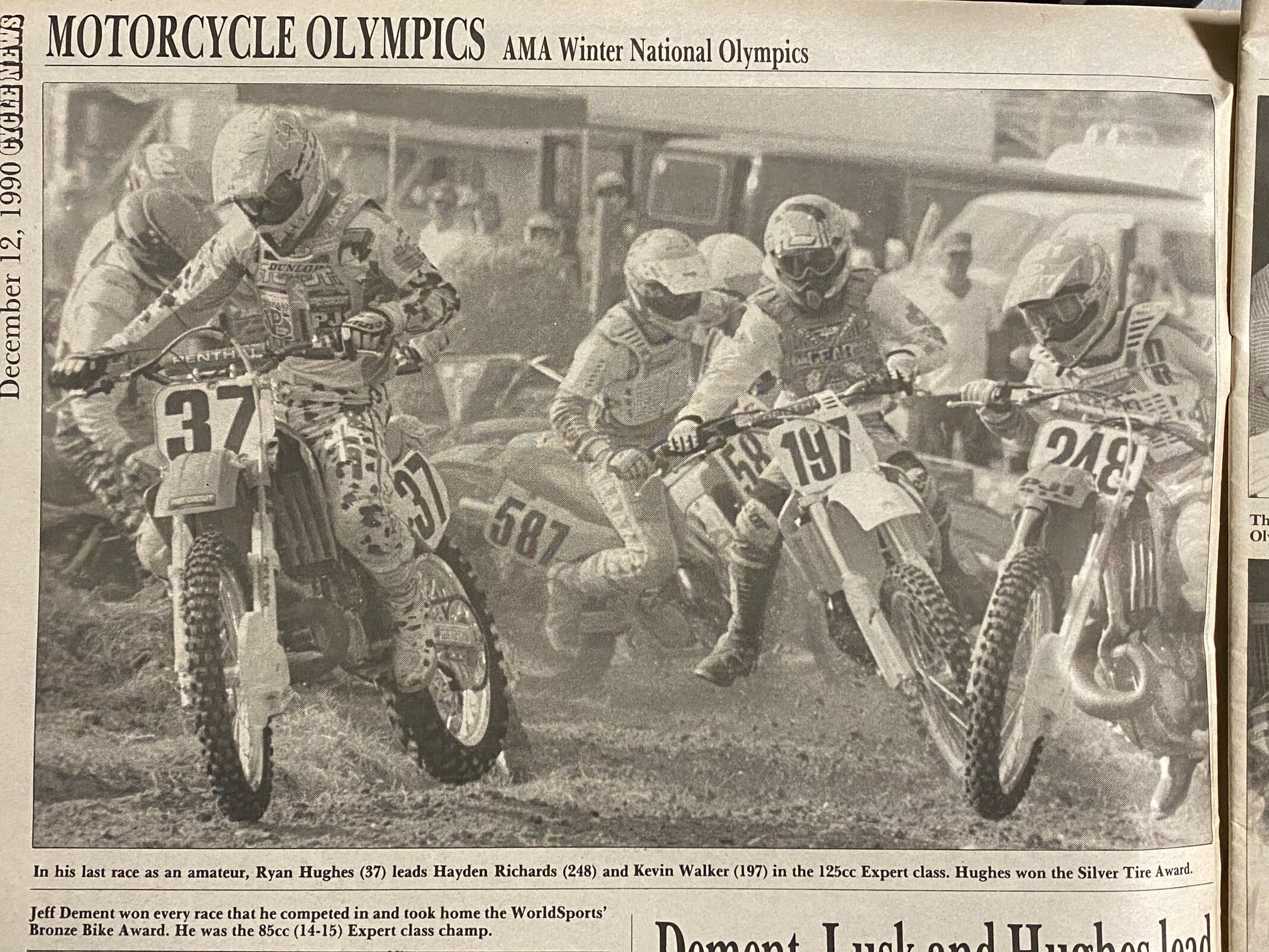 Ryan Hughes, Hayden Richards, and Kevin Walker in a 1990 issue of Cycle News.