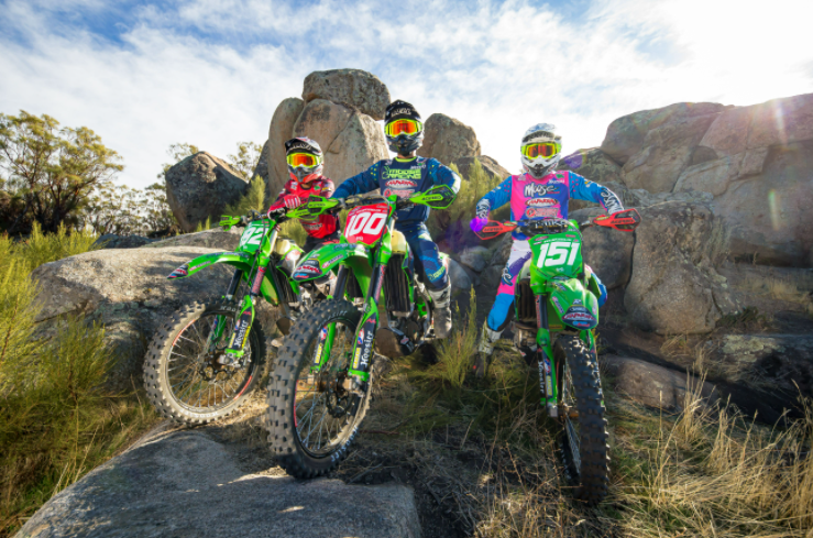 The 2021 Chapparal Motorsports/Precision Concepts/Kawasaki Team Green race team: J.P. Alvarez, Zach Bell, and Clayton Hengeveld.