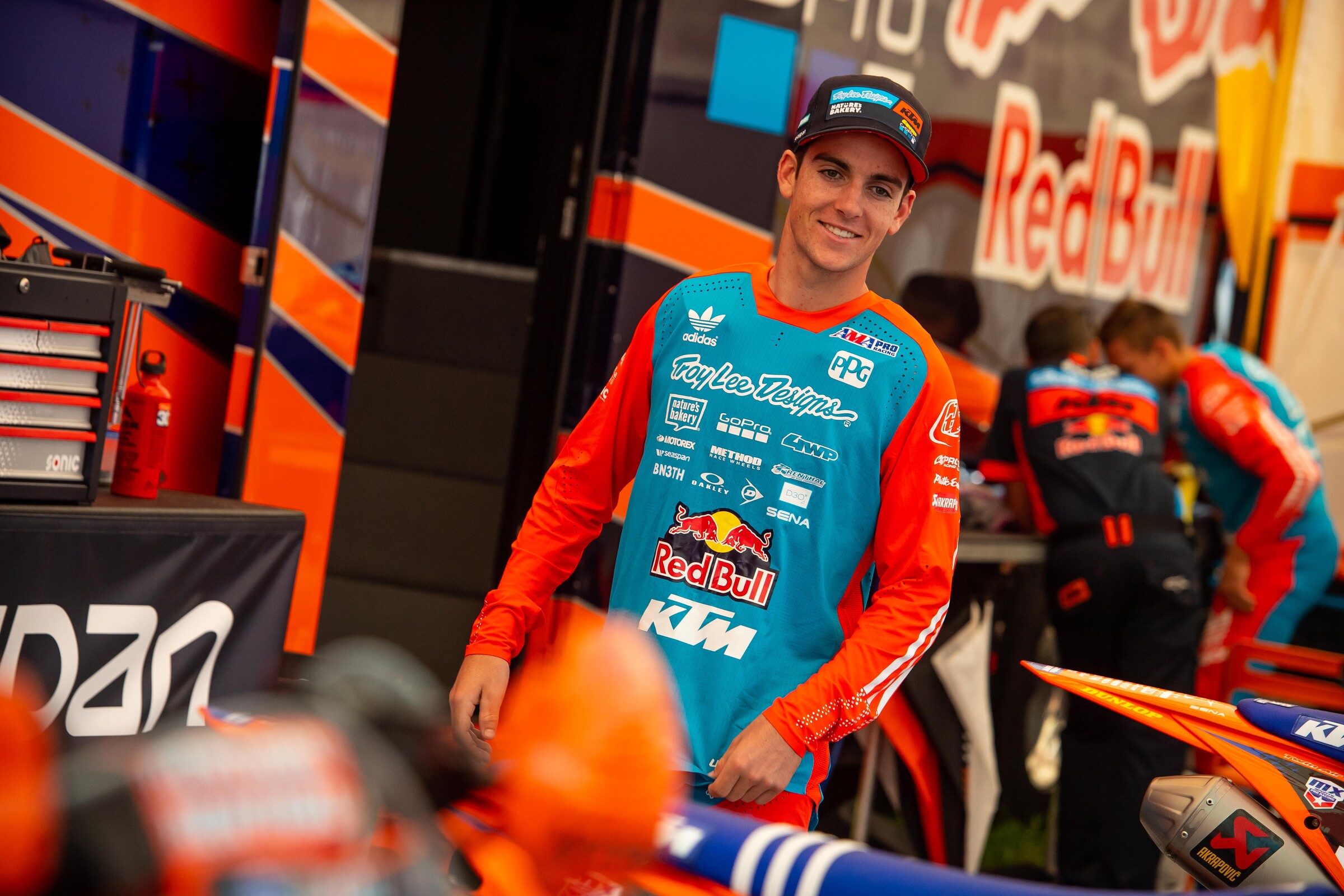 Derek Drake on the Troy Lee Designs/Red Bull KTM team in 2020.