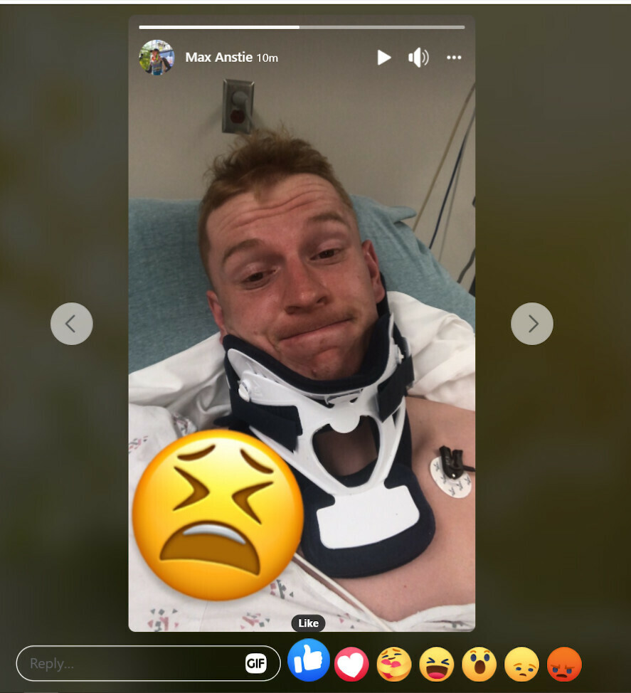 Here is the photo that Anstie shared to his social media followers after his practice crash.