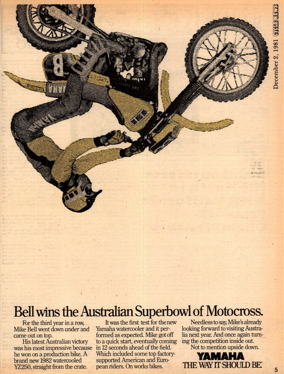 Bell's 1981 Australian Superbowl of Motocross win ad in Cycle News.