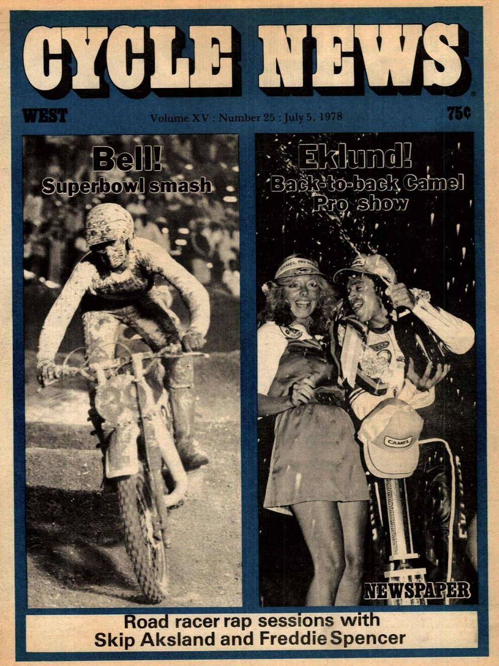 Mike Bell on the cover of Cycle News in July 1978.